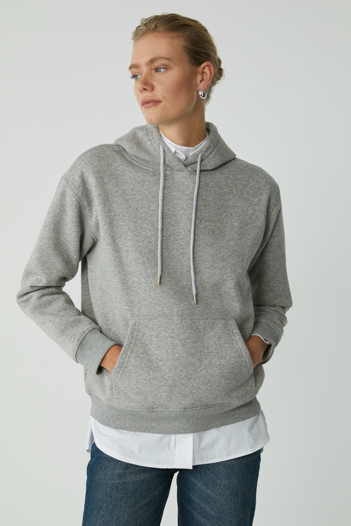 ETHIQUET ABELIA Kadın Pamuklu Içi Polarlı Yumuşacık Kalın Kumaşlı Kapüşonlu Örme Comfort GRİ MELANJ Sweatshir