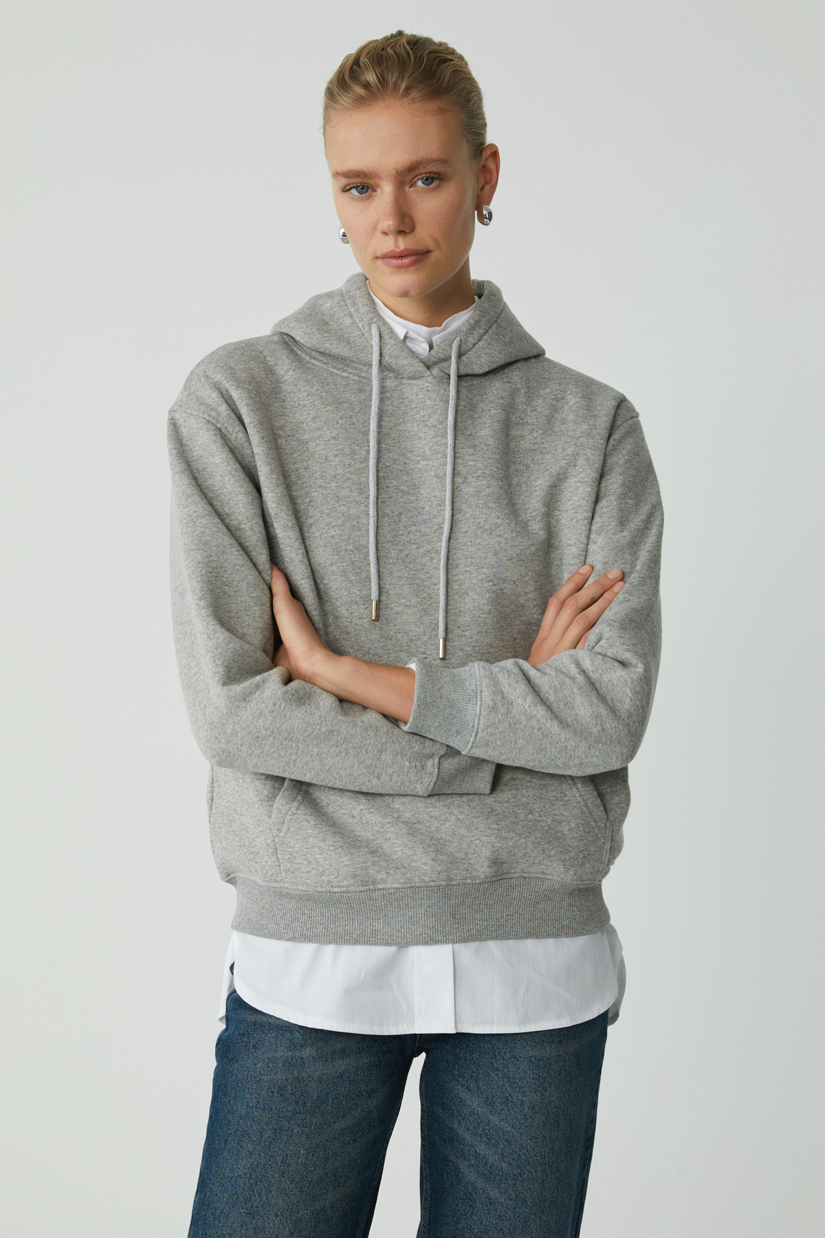 ETHIQUET ABELIA Kadın Pamuklu Içi Polarlı Yumuşacık Kalın Kumaşlı Kapüşonlu Örme Comfort GRİ MELANJ Sweatshir görsel 3