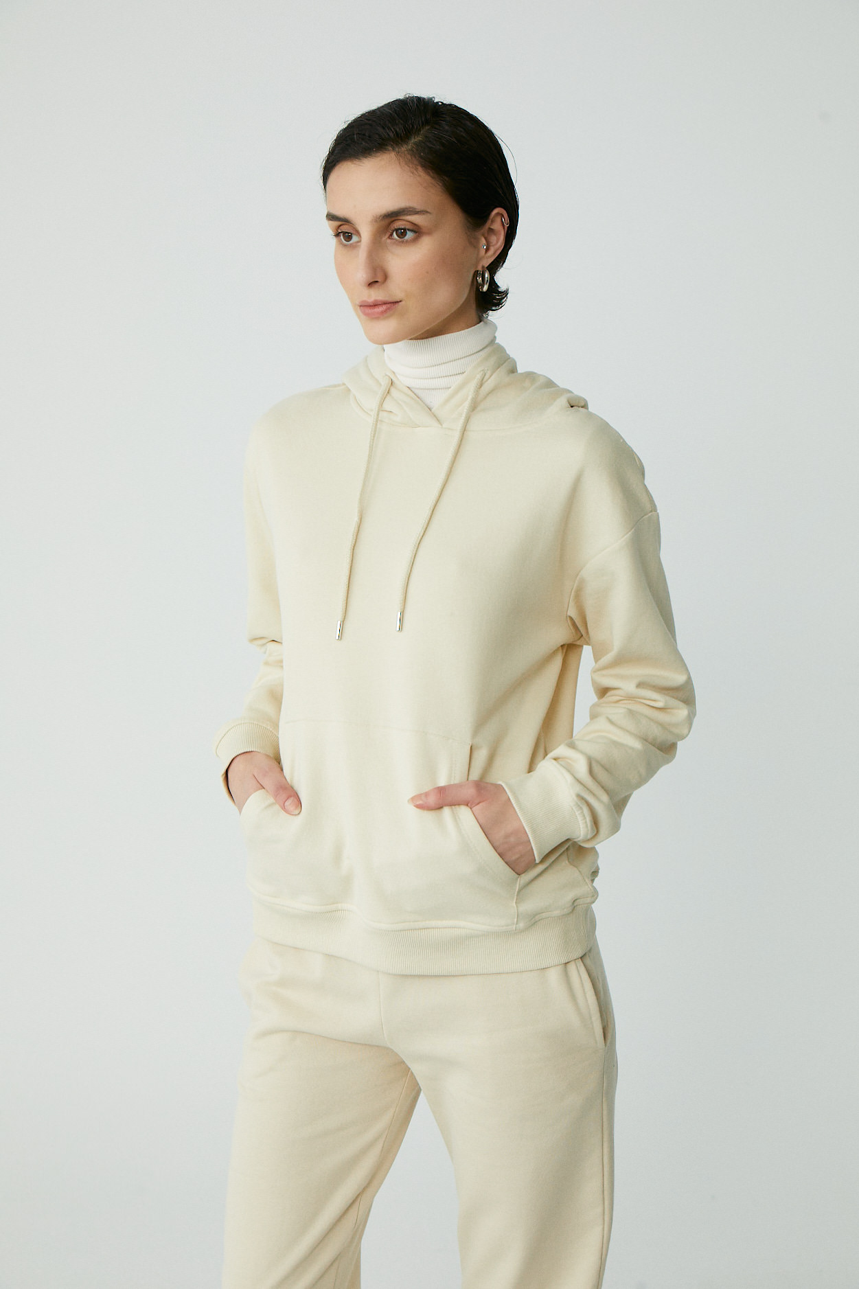 ETHIQUET ABELIA Kadın Pamuklu Içi Polarlı Yumuşacık Kalın Kumaşlı Kapüşonlu Örme Comfort VANİLYA Sweatshirt