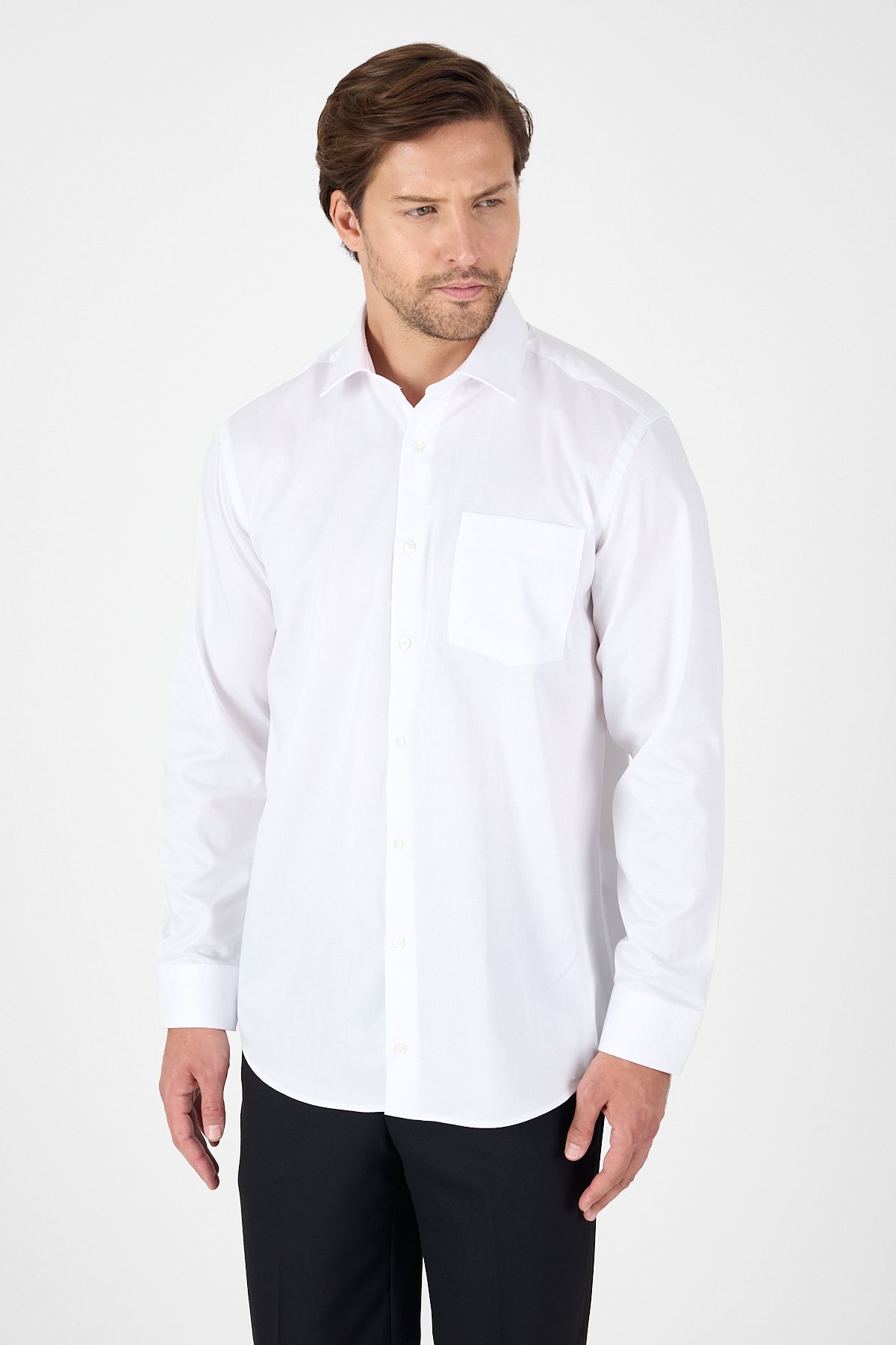 İMZA Beyaz Uzun Kol Sert Yaka Cepli Non Iron Comfort Fit Pamuklu Büyük Beden Gömlek 1004250268