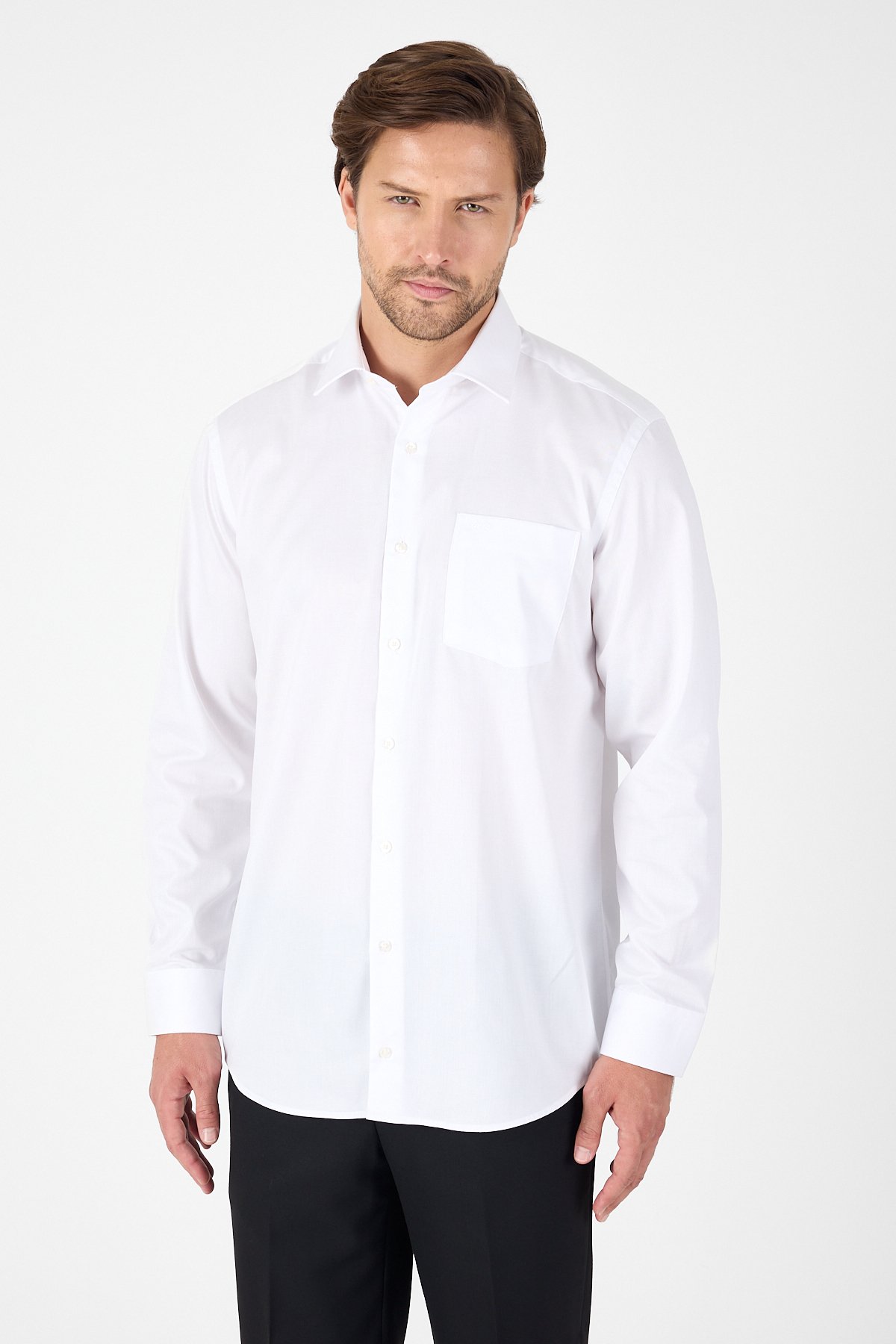 İMZA Beyaz Uzun Kol Sert Yaka Cepli Non Iron Comfort Fit Pamuklu Büyük Beden Gömlek 1004250268 görsel 5