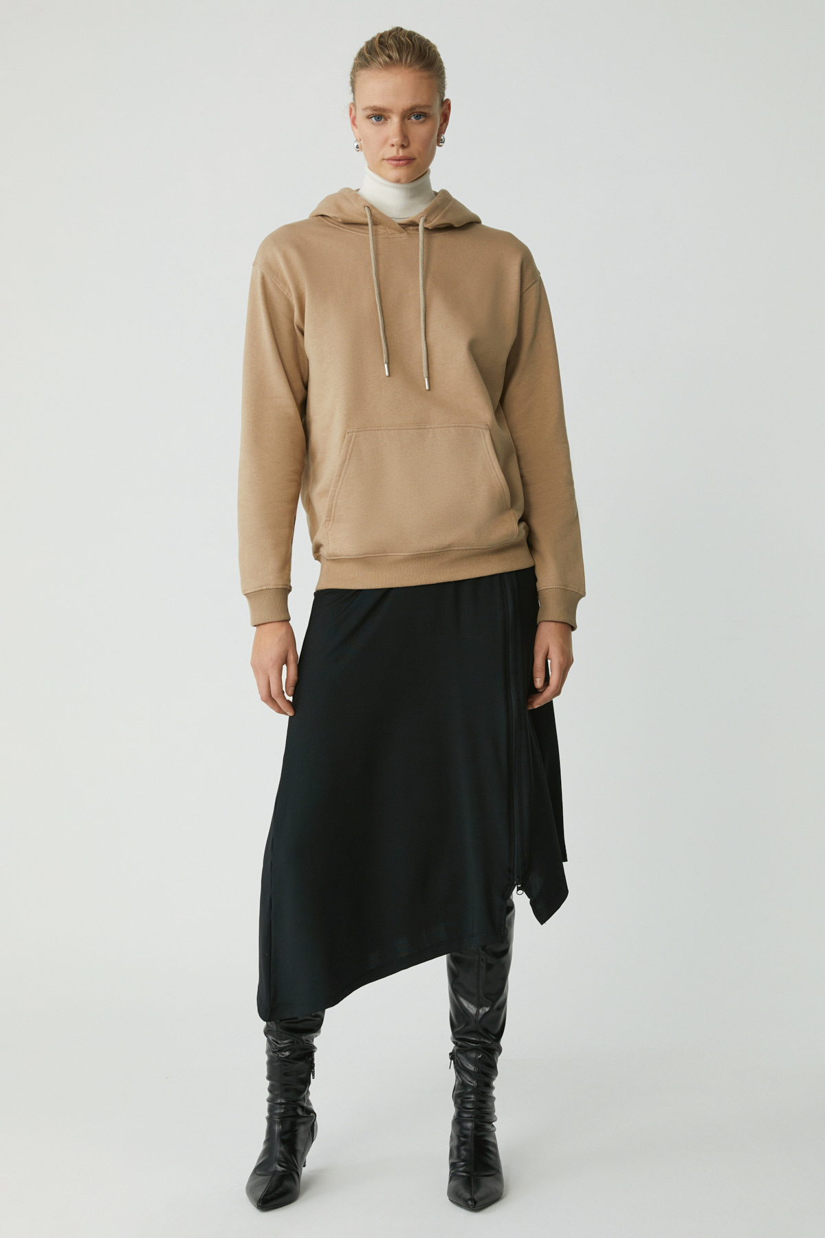 ETHIQUET ABELIA Kadın Pamuklu Içi Polarlı Yumuşacık Kalın Kumaşlı Kapüşonlu Örme Comfort VİZON Sweatshirt görsel 2