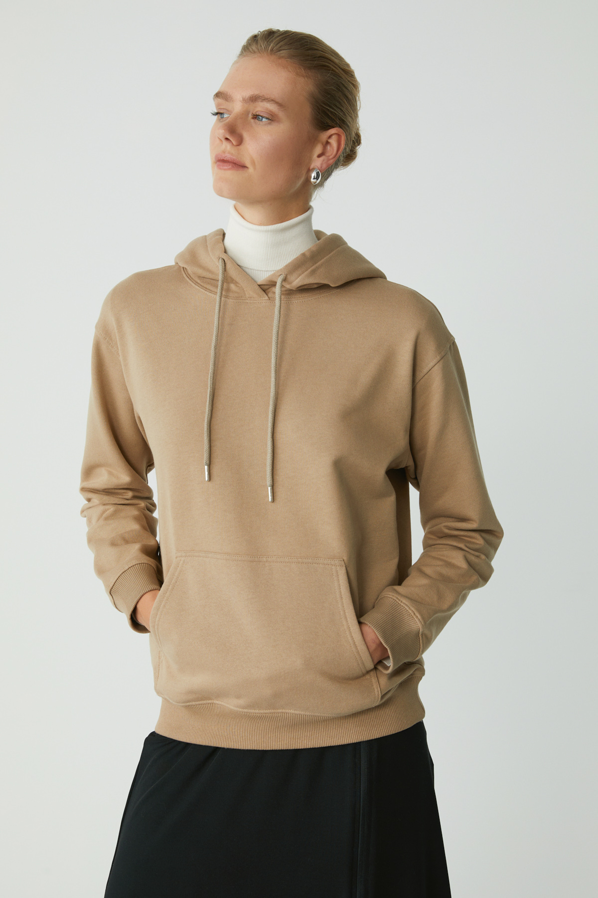 ETHIQUET ABELIA Kadın Pamuklu Içi Polarlı Yumuşacık Kalın Kumaşlı Kapüşonlu Örme Comfort VİZON Sweatshirt görsel 4