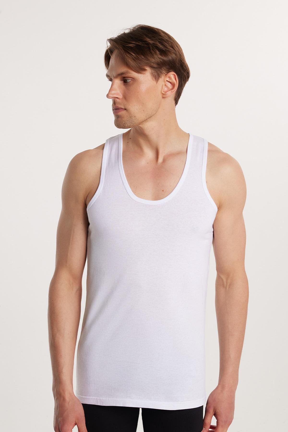 TUDORS 3 Adet Compact Penye Beyaz Erkek Atlet %100 Pamuk Standart Fit Normal Kesim 3'Lü Paket görsel 2