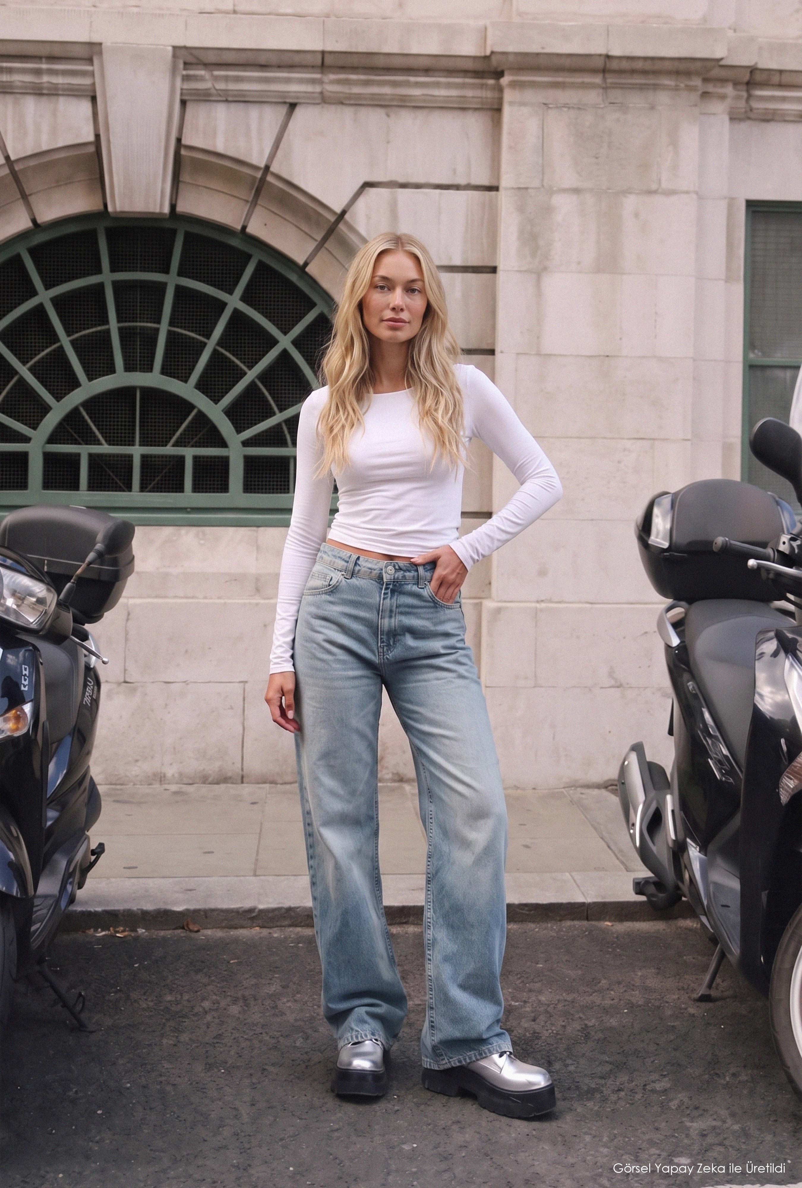 It's Basic Kadın Jean Renk 4s6-32 Straight Fit Yüksek Bel Denim Jean görsel 2