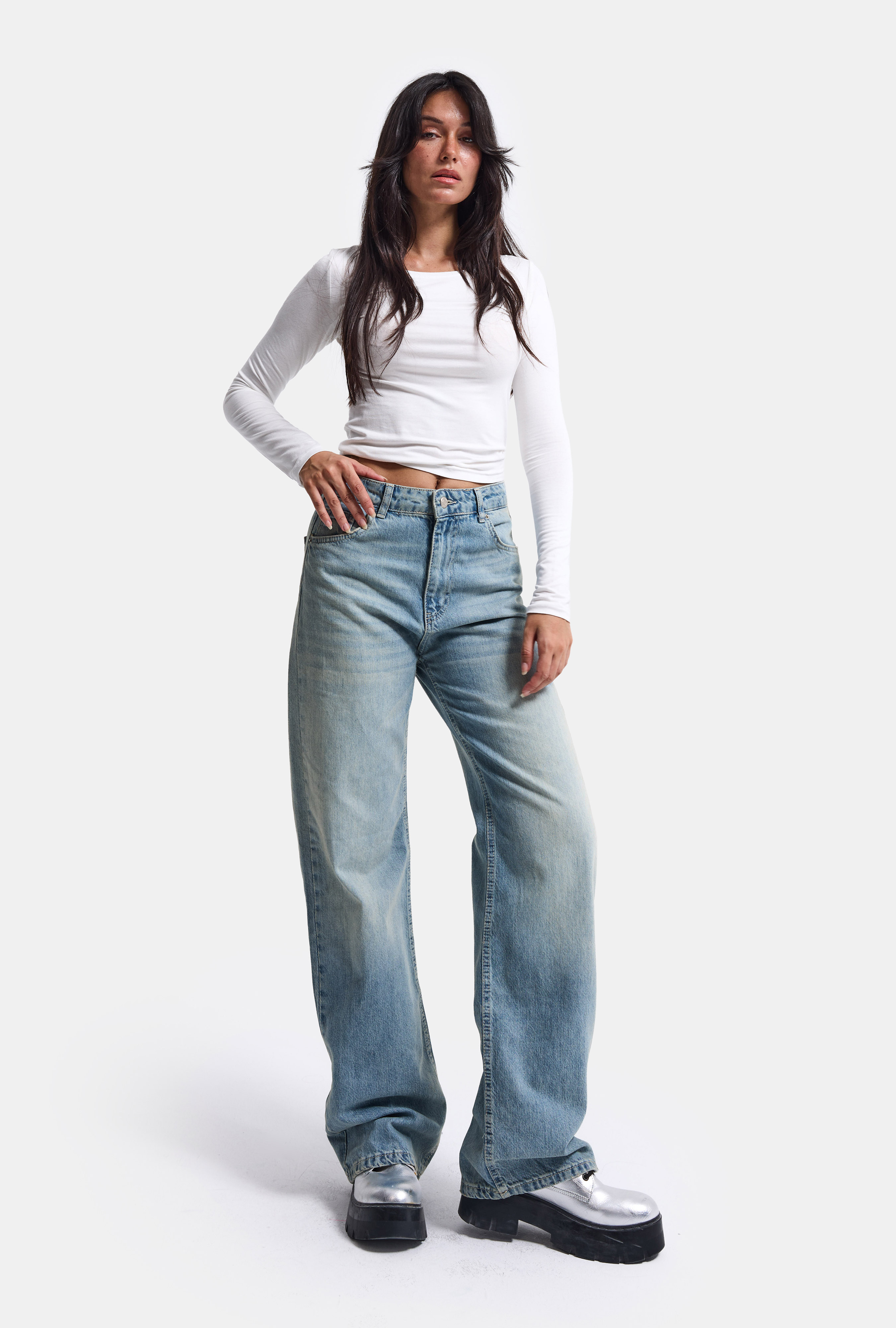 It's Basic Kadın Jean Renk 4s6-32 Straight Fit Yüksek Bel Denim Jean görsel 3