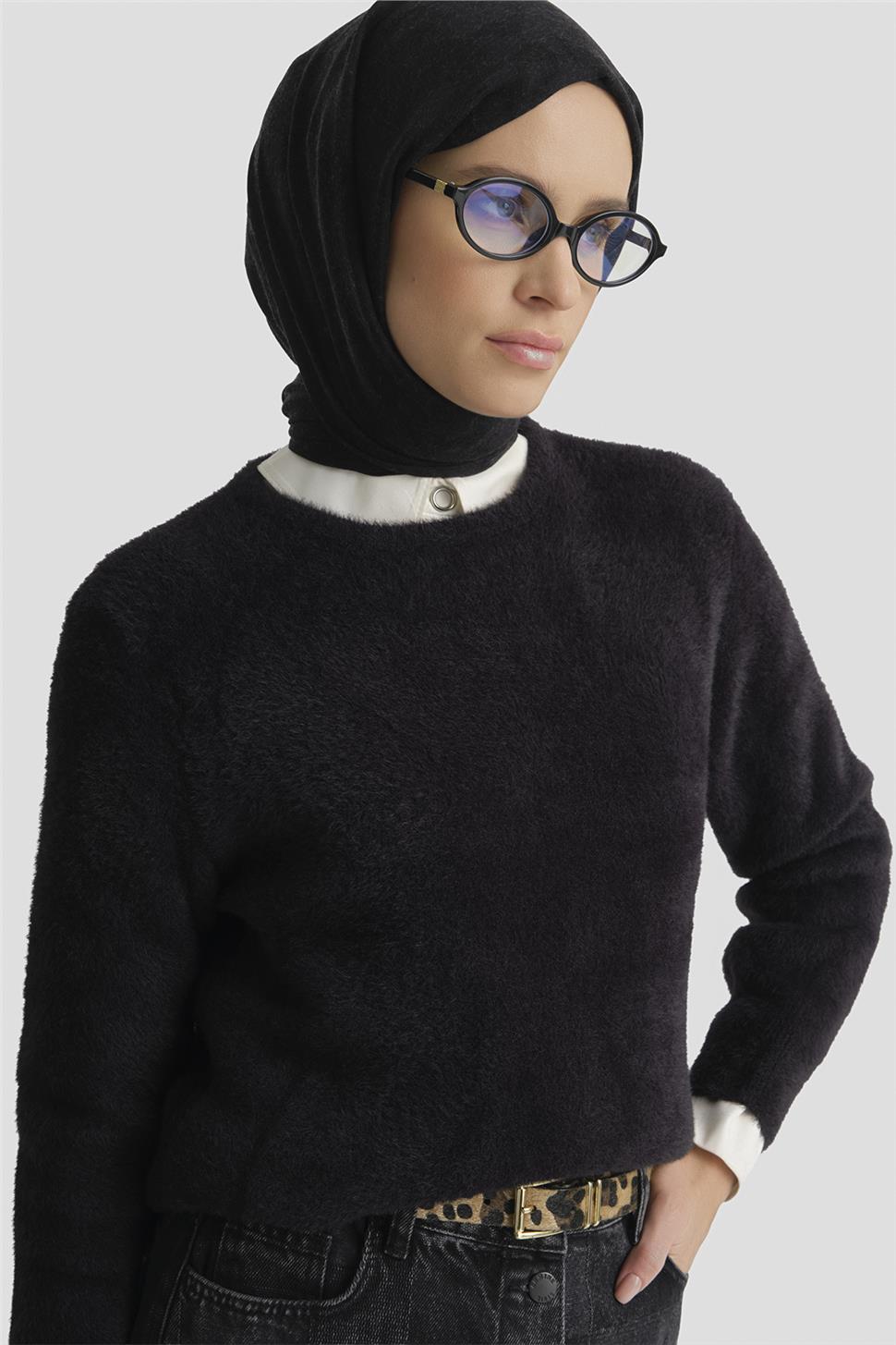 ARMİNE Dokulu Basic Kazak 25Kd6025 Siyah görsel 3