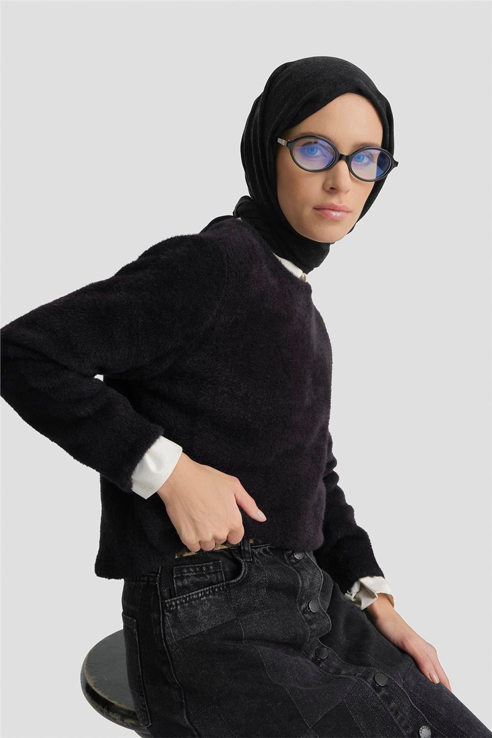 ARMİNE Dokulu Basic Kazak 25Kd6025 Siyah görsel 4