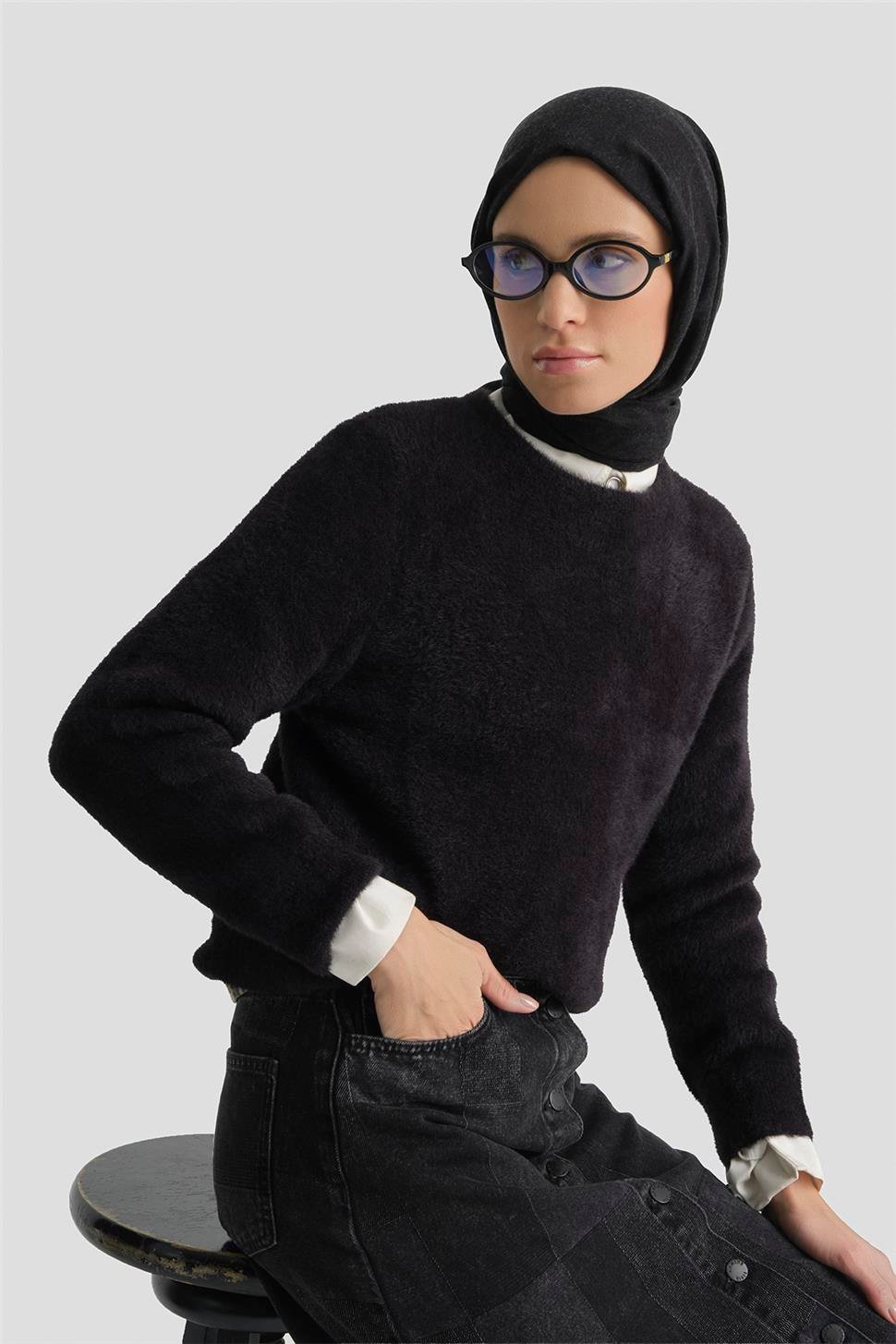 ARMİNE Dokulu Basic Kazak 25Kd6025 Siyah görsel 5