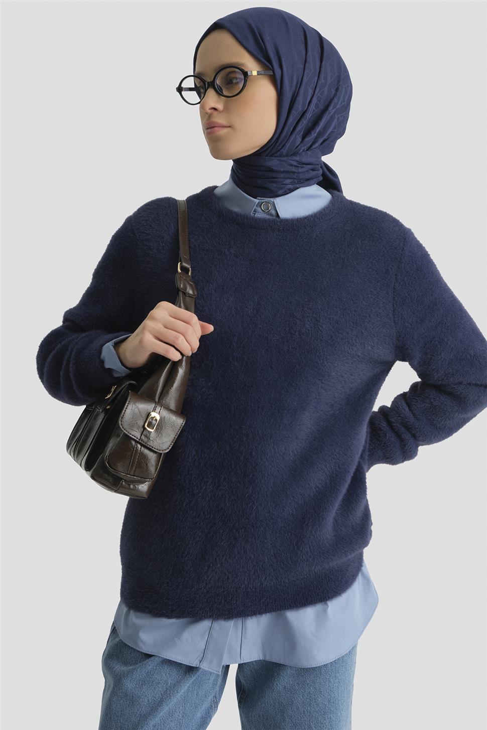 ARMİNE Dokulu Basic Kazak 25Kd6025 Lacivert görsel 3