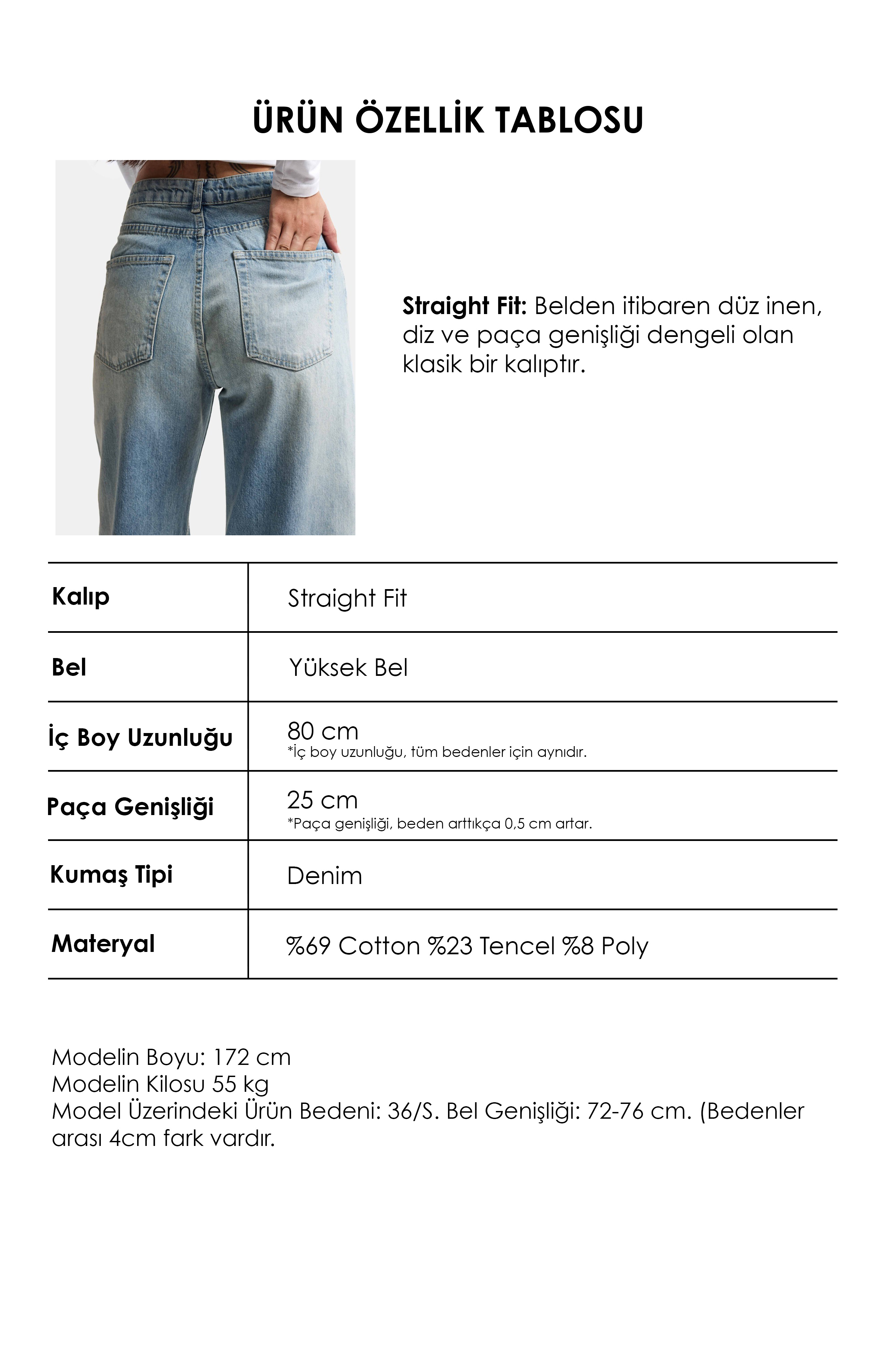 It's Basic Kadın Jean Renk 4s6-32 Straight Fit Yüksek Bel Denim Jean görsel 6
