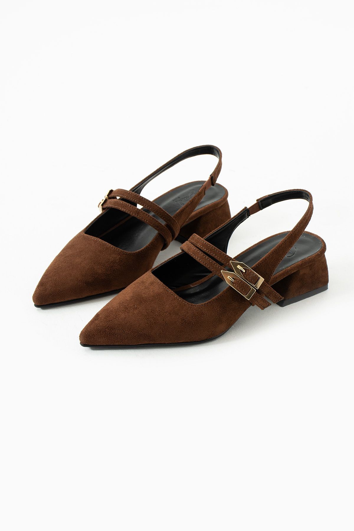 DUXAL SHOES Yolanda Kadın Kahverengi Süet Çift Toka Detaylı Kısa Topuklu Ayakkabı- Babet görsel 2