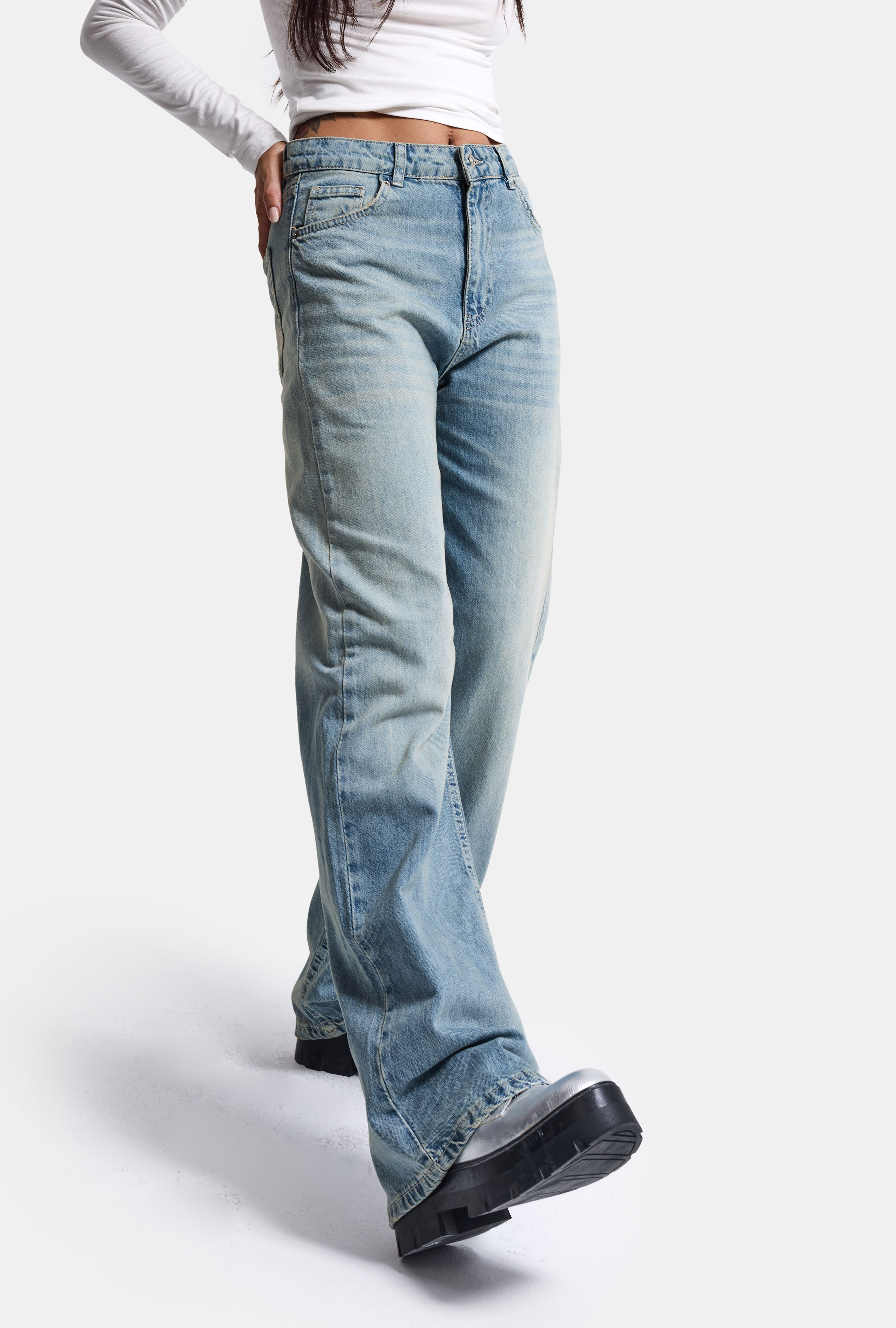 It's Basic Kadın Jean Renk 4s6-32 Straight Fit Yüksek Bel Denim Jean görsel 7