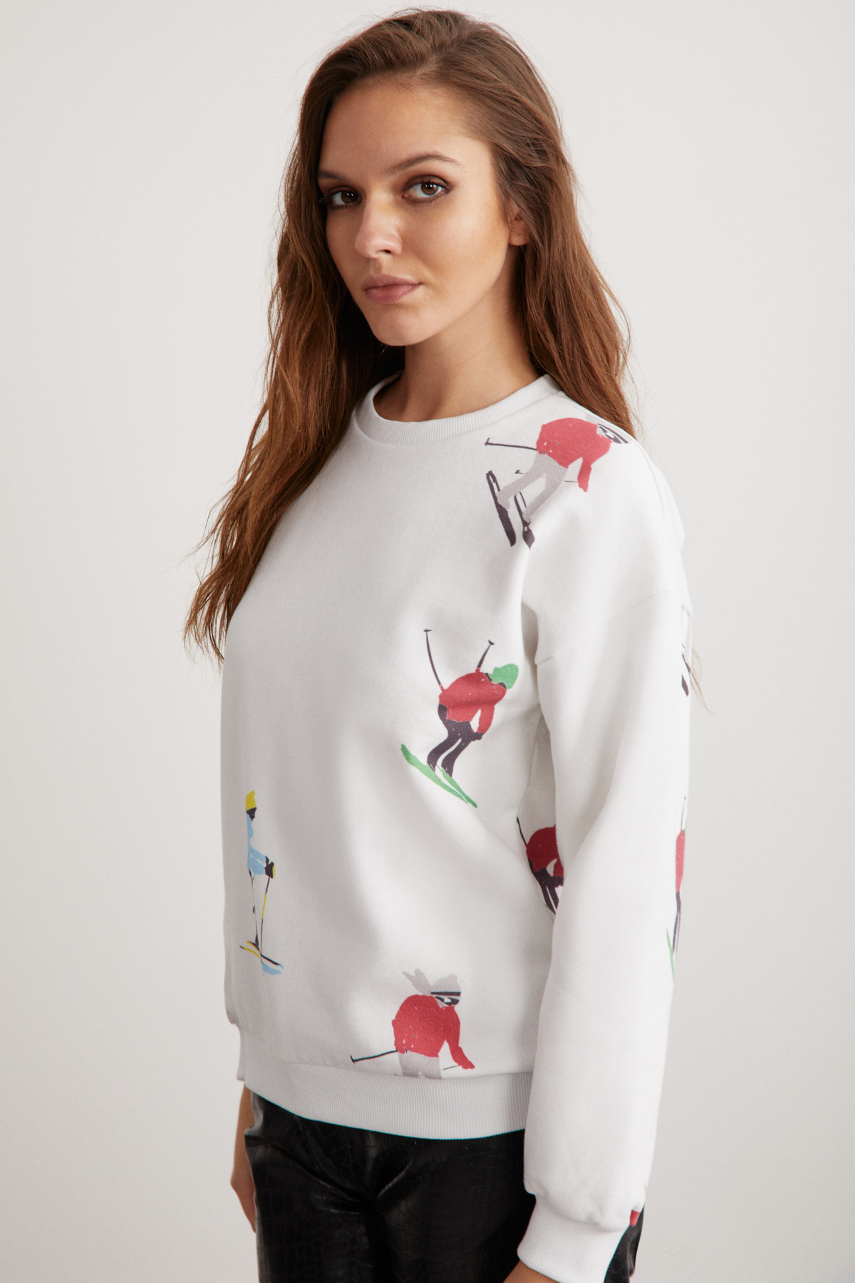 ETHIQUET CLOUDY Kadın İçi Polarlı Yumuşacık Yuvarlak Yaka Rahat Kesim Baskılı BEYAZ Sweatshirt