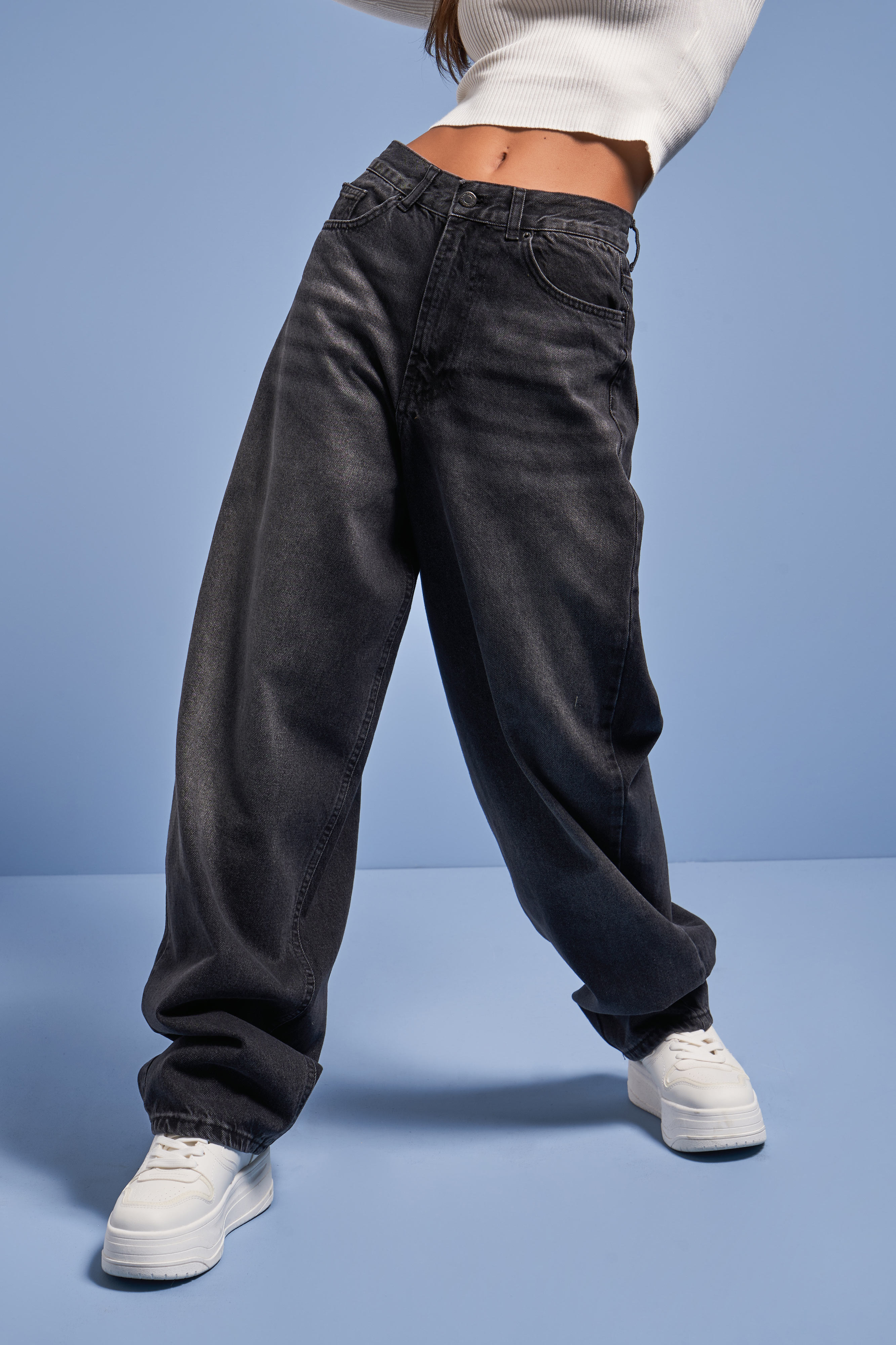 It's Basic Kadın Koyu Füme Renk Cindy 2w41 Skater Fit Bol Kesim Denim Jean görsel 5