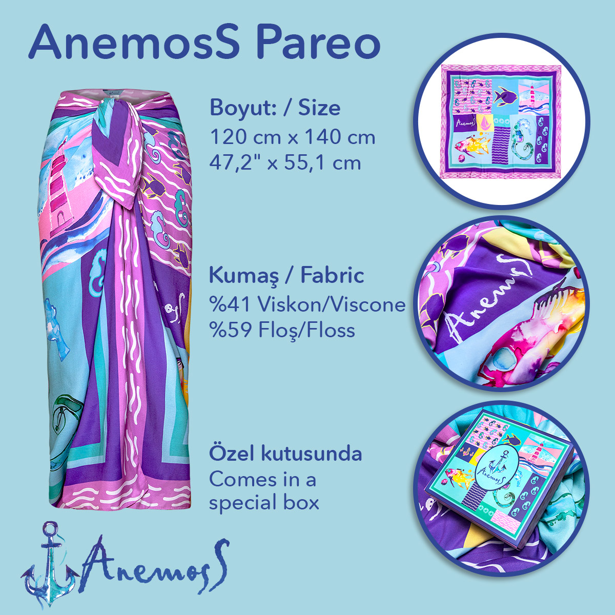 Anemoss Harmoni Viskon Pareo Pembe 120*140 cm görsel 6