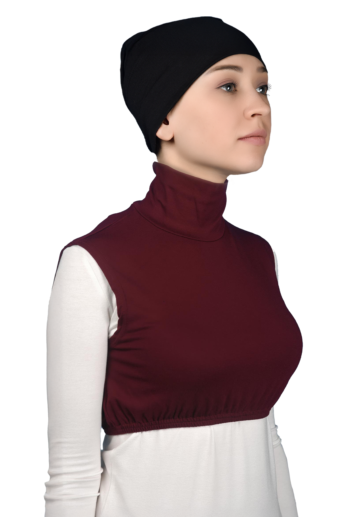 Altobeh Sıfır Kol Balıkçı Yaka Tam Boğazlı Elastanlı Penye Kadın Yarım Body