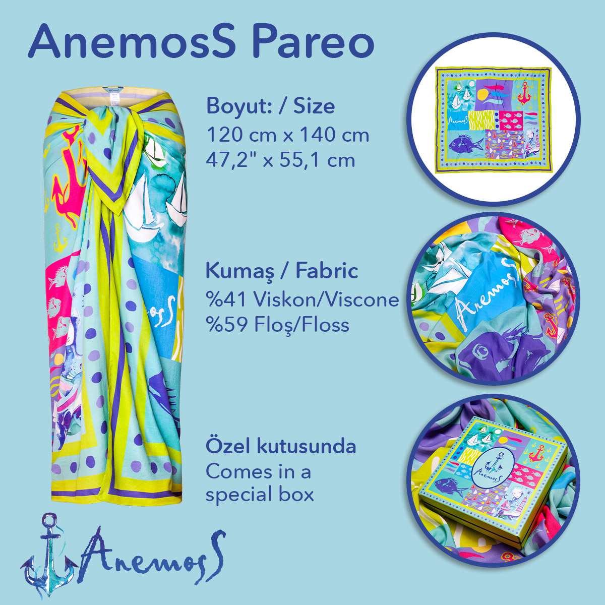 Anemoss Harmoni Viskon Pareo Yeşil 120*140 cm görsel 6