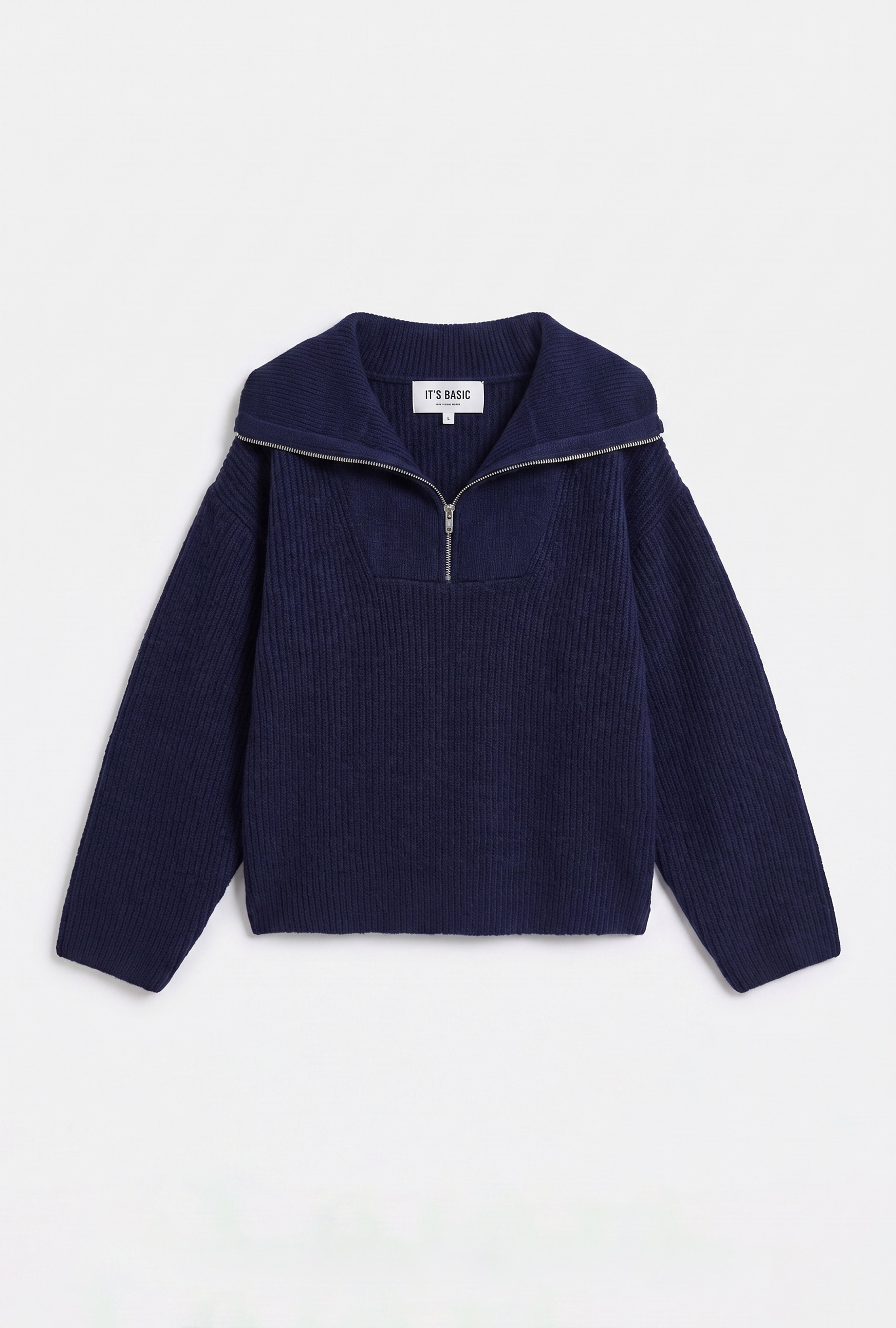It's Basic Kadın Lacivert w6-56 Oversize Fermuarlı Triko Kazak görsel 2