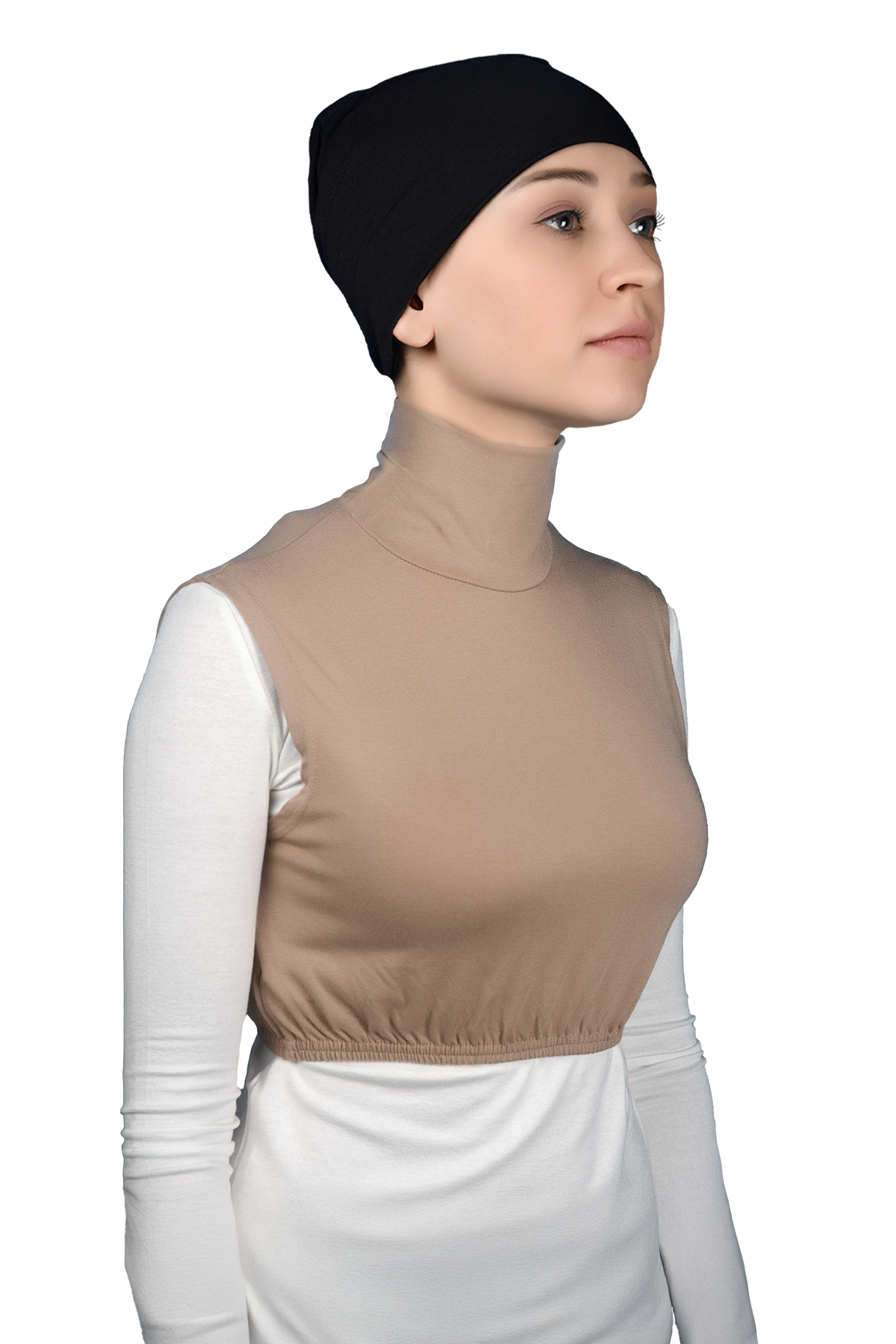 Altobeh Sıfır Kol Balıkçı Yaka Tam Boğazlı Elastanlı Penye Kadın Yarım Body