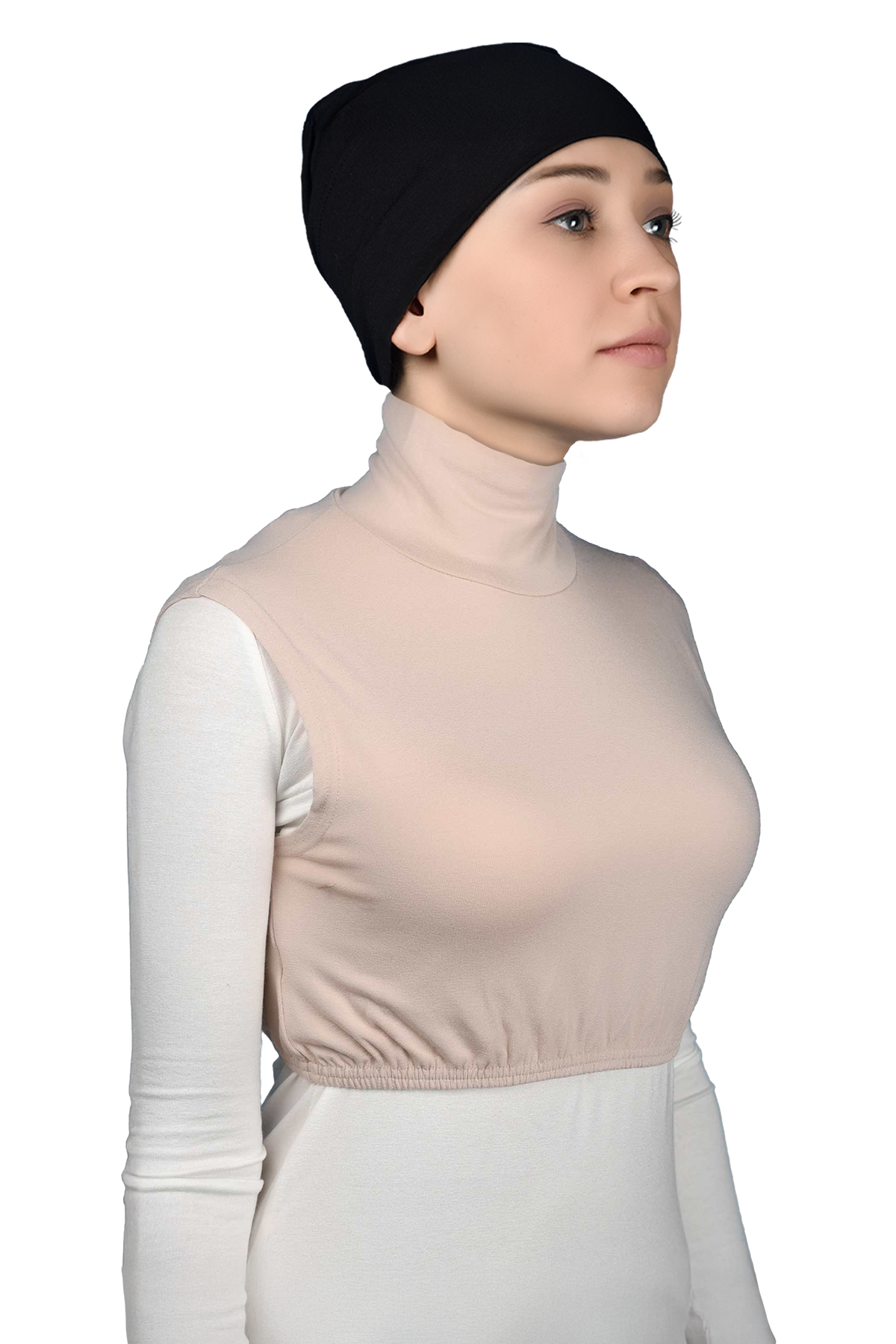 Altobeh Sıfır Kol Balıkçı Yaka Tam Boğazlı Elastanlı Penye Kadın Yarım Body