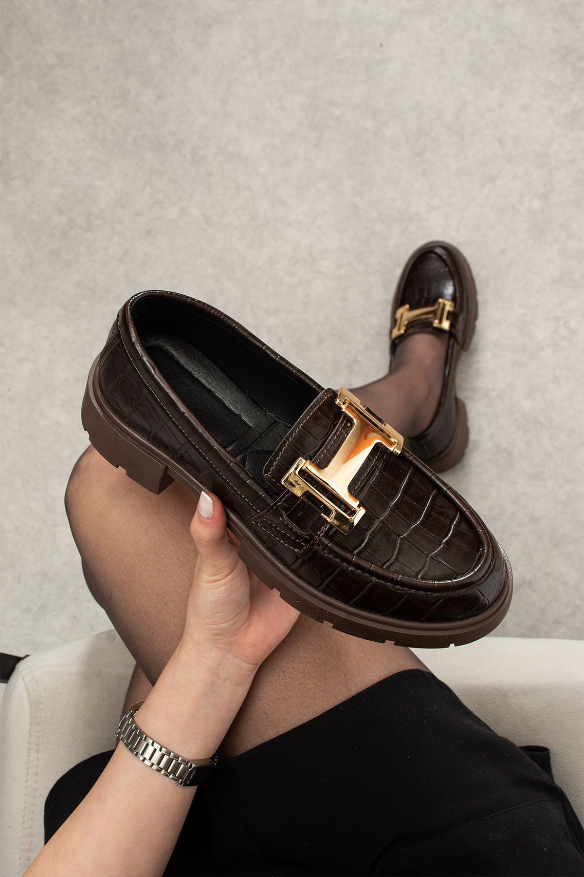 DUXAL SHOES Kadın Loafer Yüksek Taban Tokalı Günlük Ayakkabı görsel 3