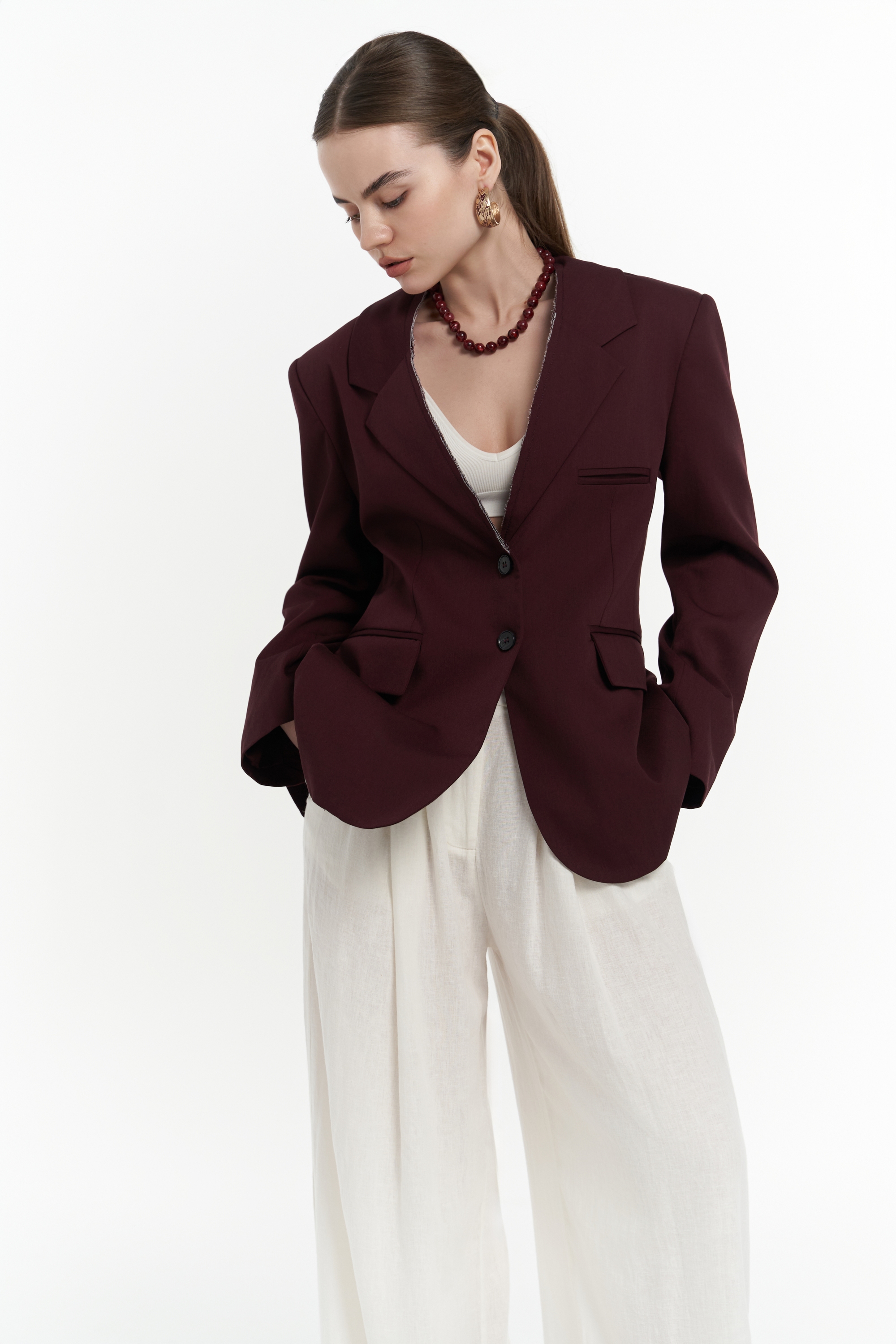 Mai Collection Volda Yaka Detay Bordo Blazer