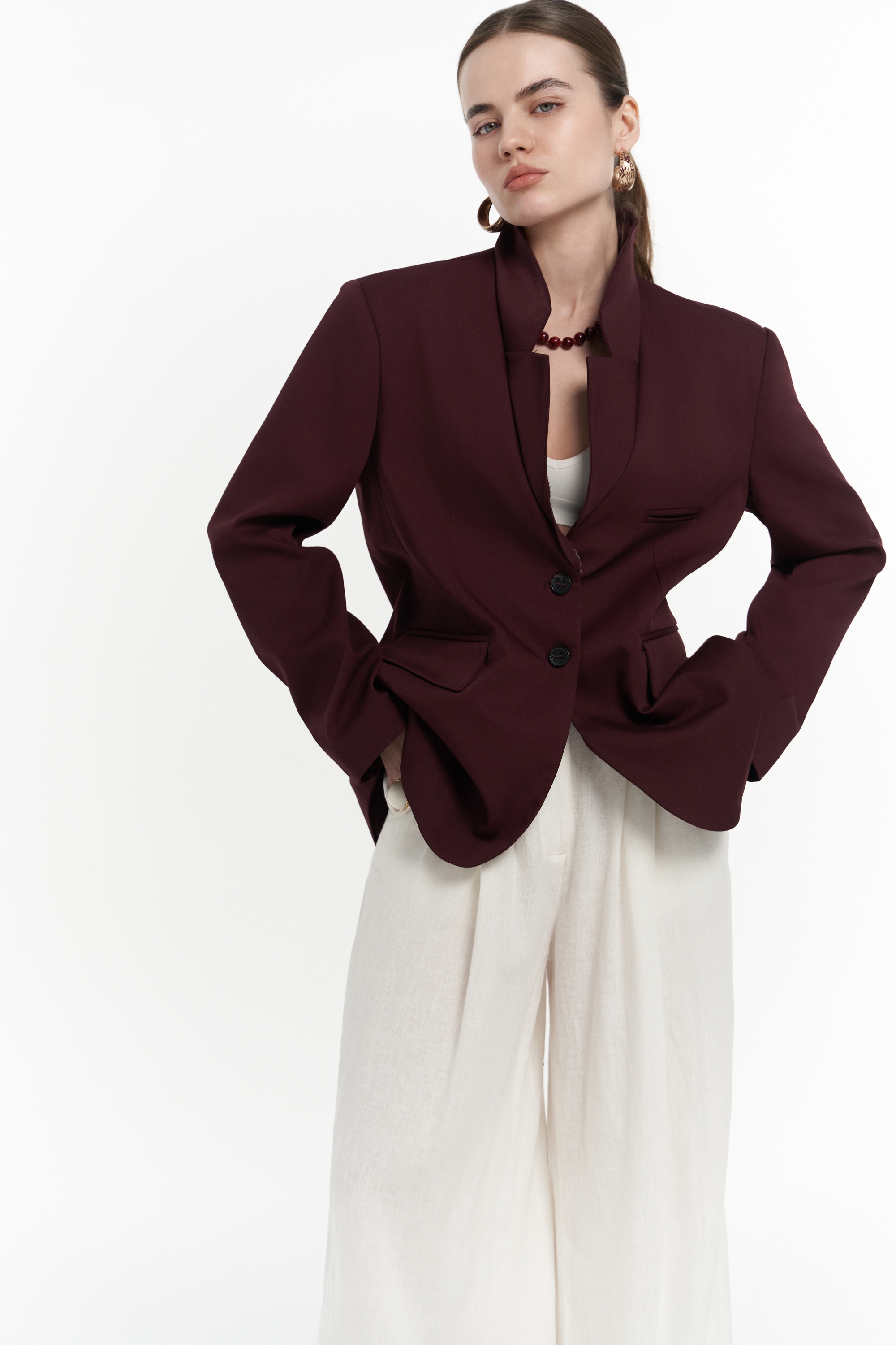Mai Collection Volda Yaka Detay Bordo Blazer görsel 2