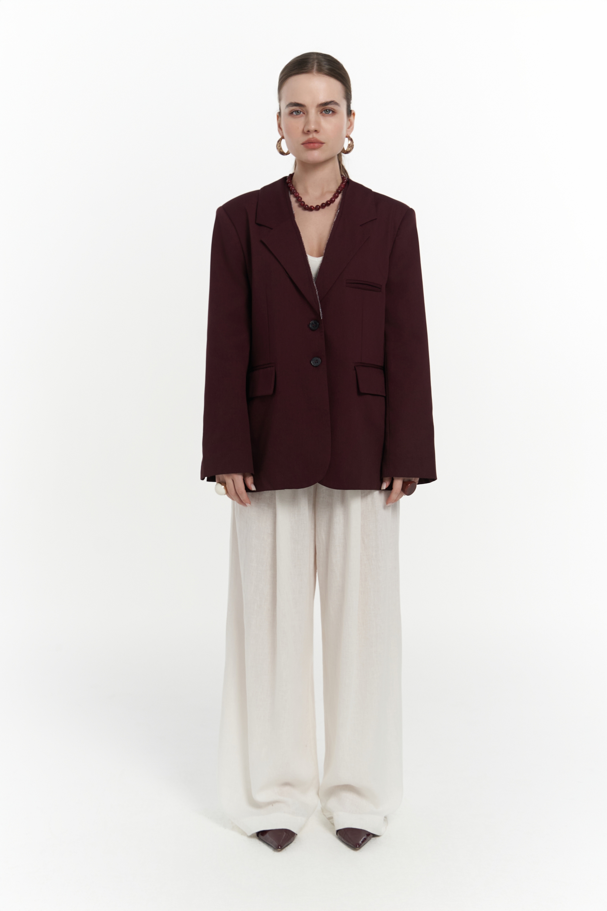 Mai Collection Volda Yaka Detay Bordo Blazer görsel 3