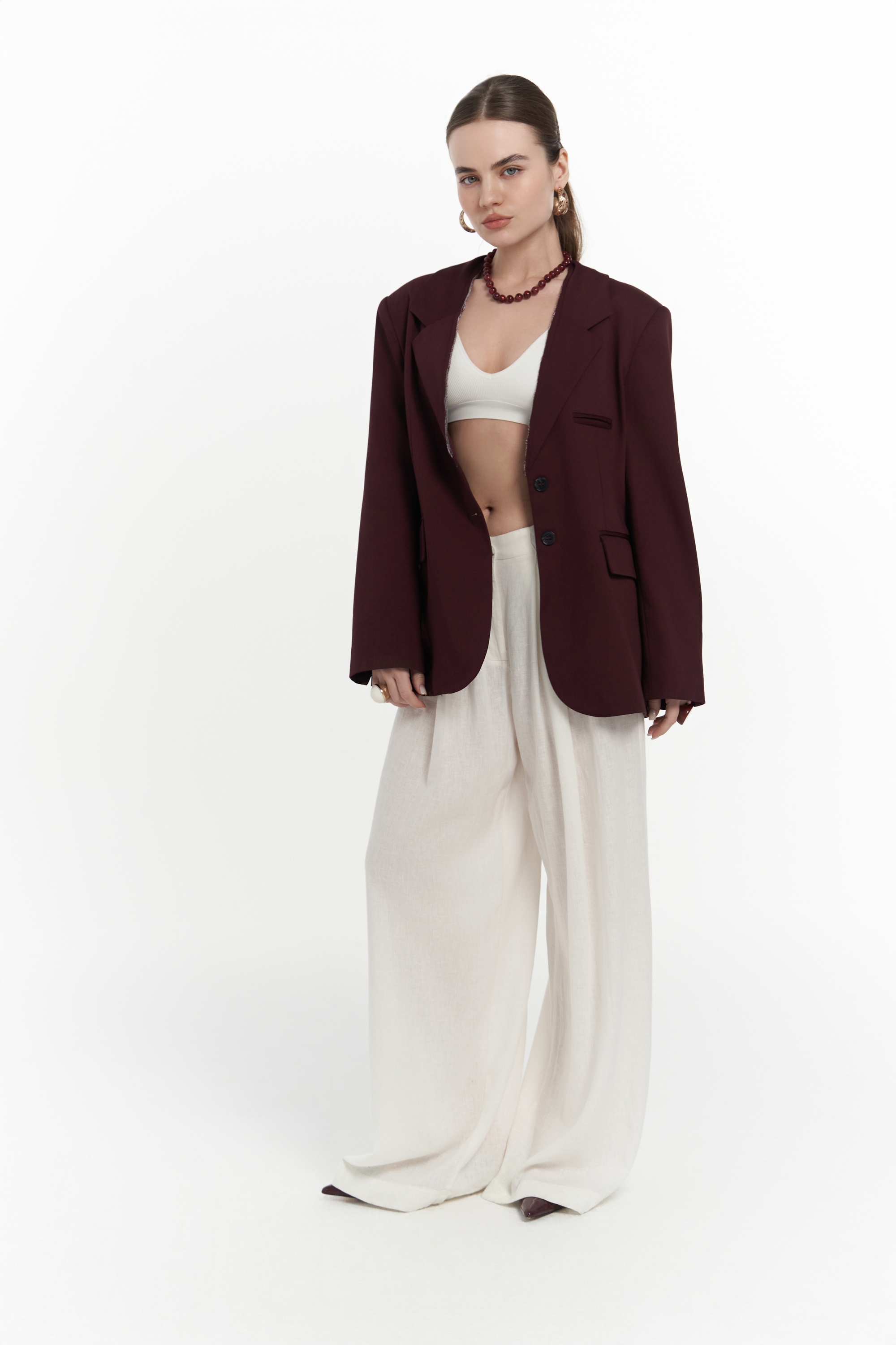 Mai Collection Volda Yaka Detay Bordo Blazer görsel 4