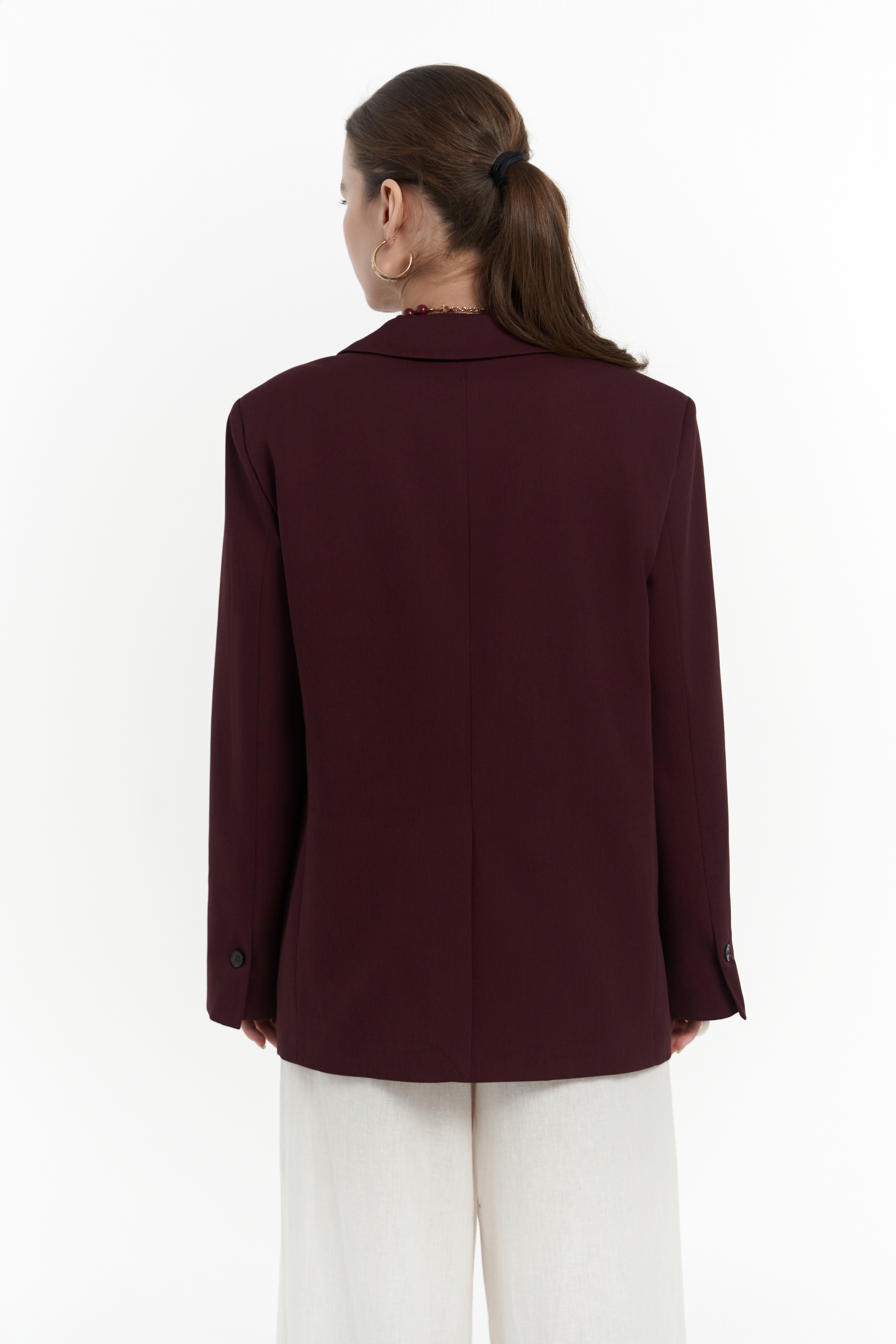 Mai Collection Volda Yaka Detay Bordo Blazer görsel 5