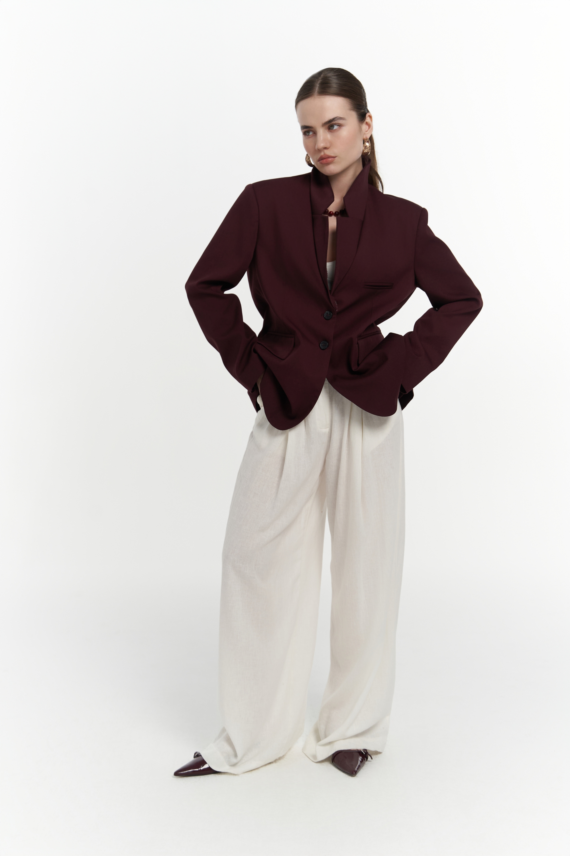 Mai Collection Volda Yaka Detay Bordo Blazer görsel 6