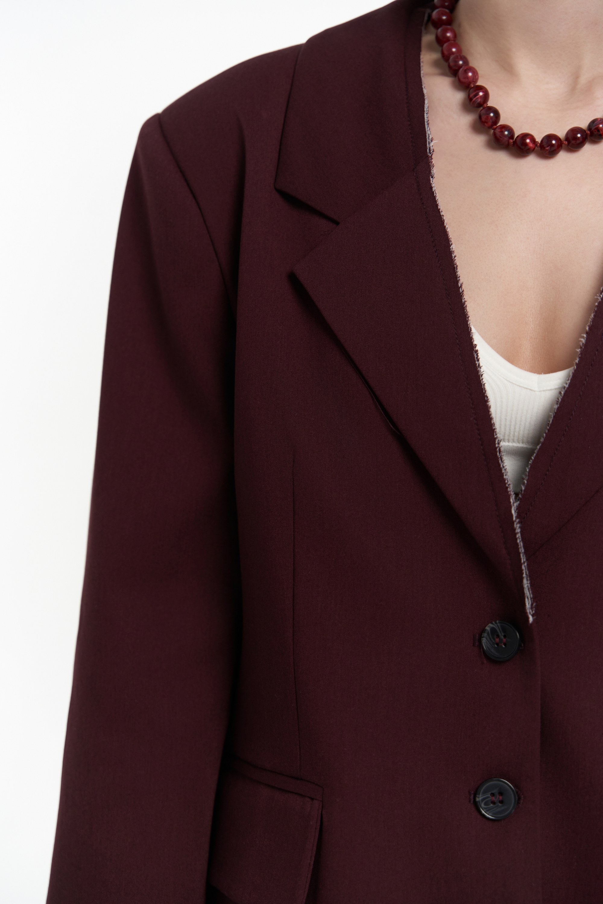 Mai Collection Volda Yaka Detay Bordo Blazer görsel 7