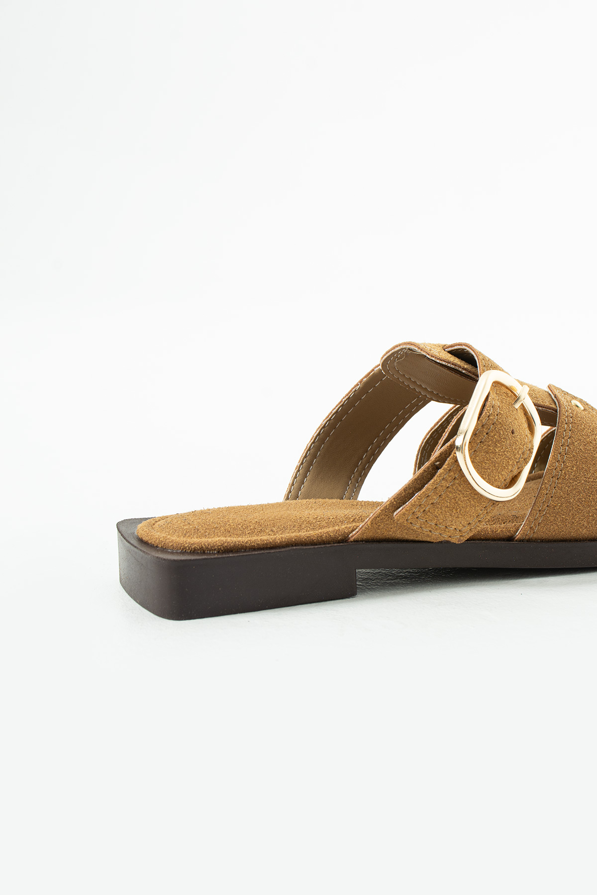 DUXAL SHOES Lena Kadın Süet Gold Tokalı Kafes Tasarım Küt Burun Terlik görsel 4