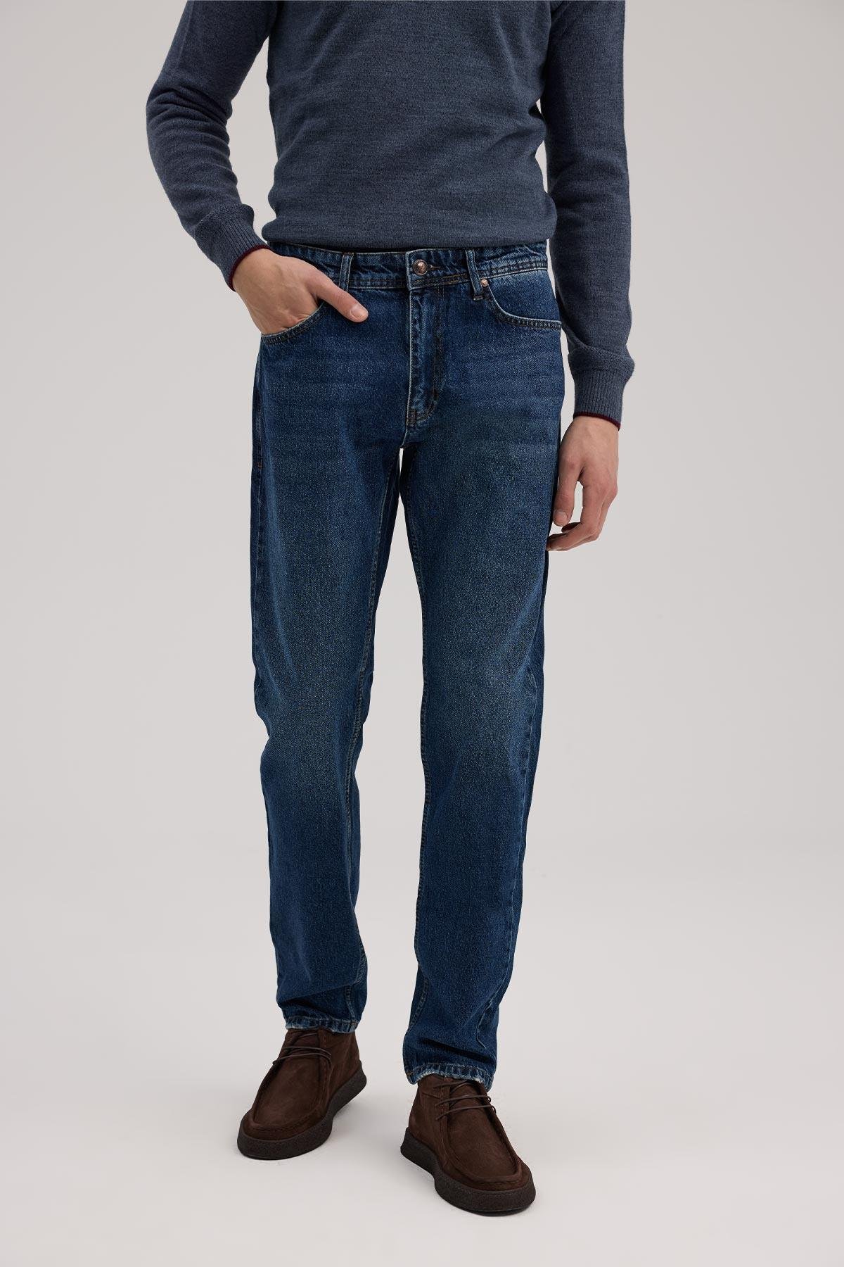 JAKAMEN Lacivert Slim Fit %100 Pamuk 5 Cep Jean Pantolon görsel 2
