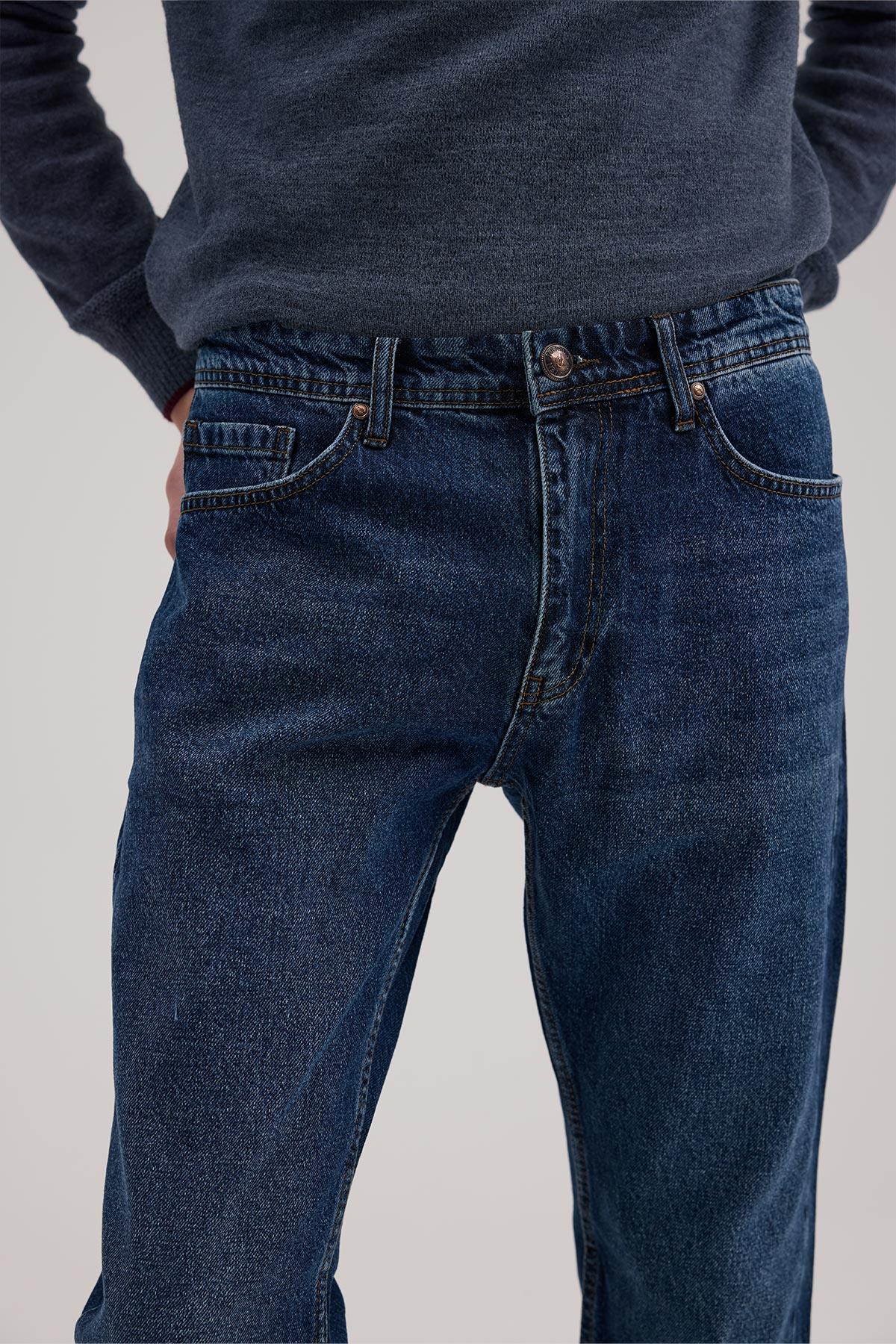 JAKAMEN Lacivert Slim Fit %100 Pamuk 5 Cep Jean Pantolon görsel 3