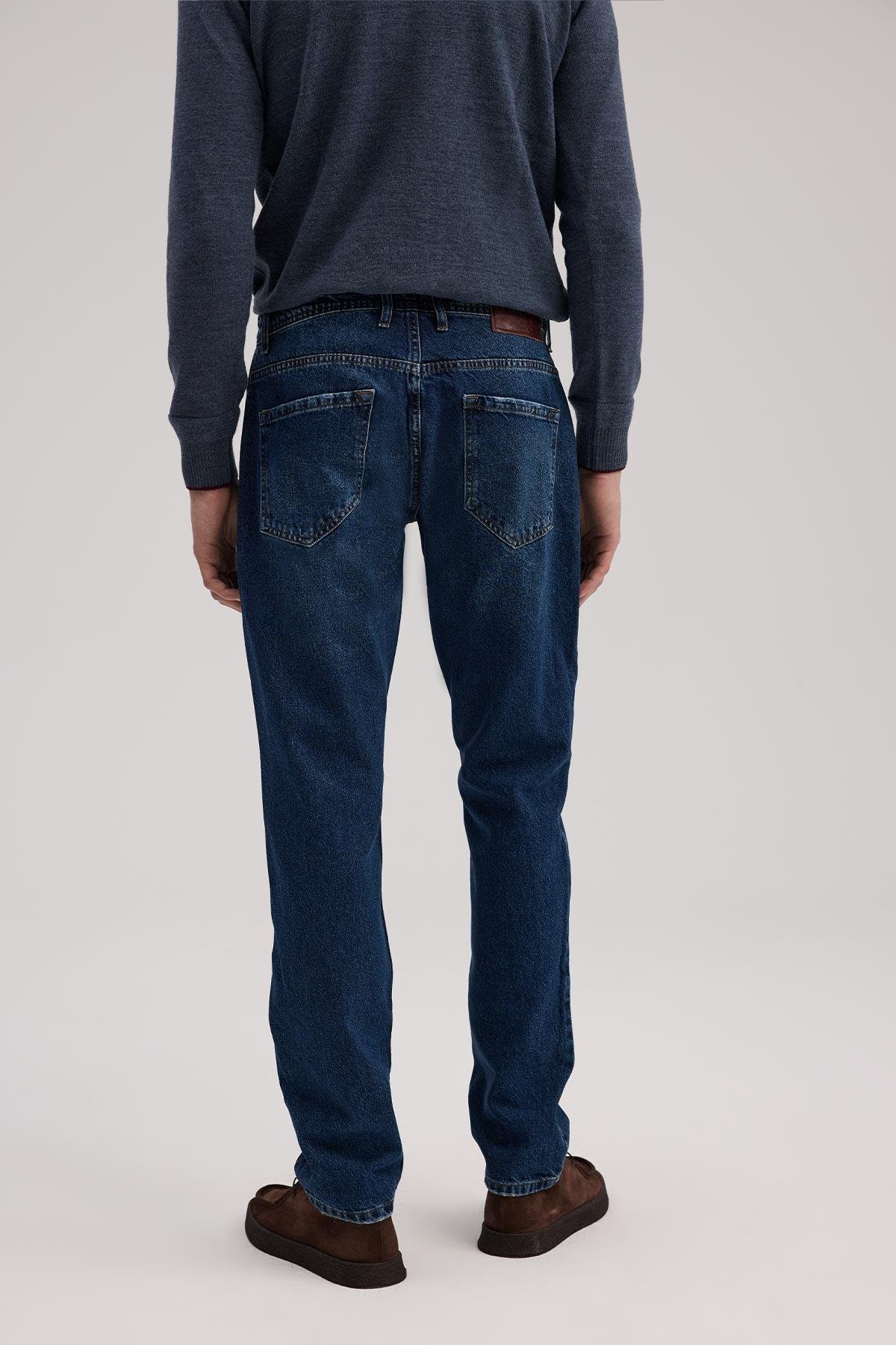JAKAMEN Lacivert Slim Fit %100 Pamuk 5 Cep Jean Pantolon görsel 4
