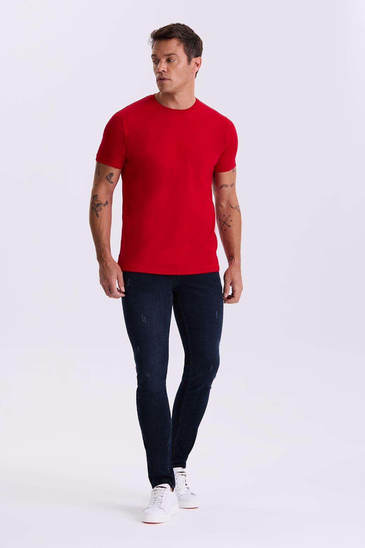 JAKAMEN Lacivert Slim Fit Yıkamalı Pamuklu Dar Kalıp Jean Pantolon