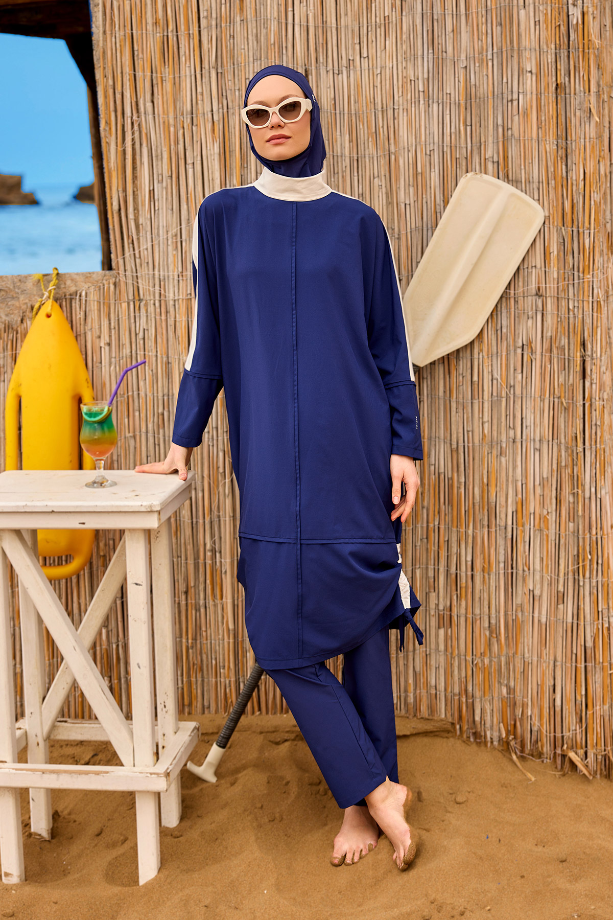 Marina Tam Kapalı Tesettür Mayo M2521-2 Lacivert