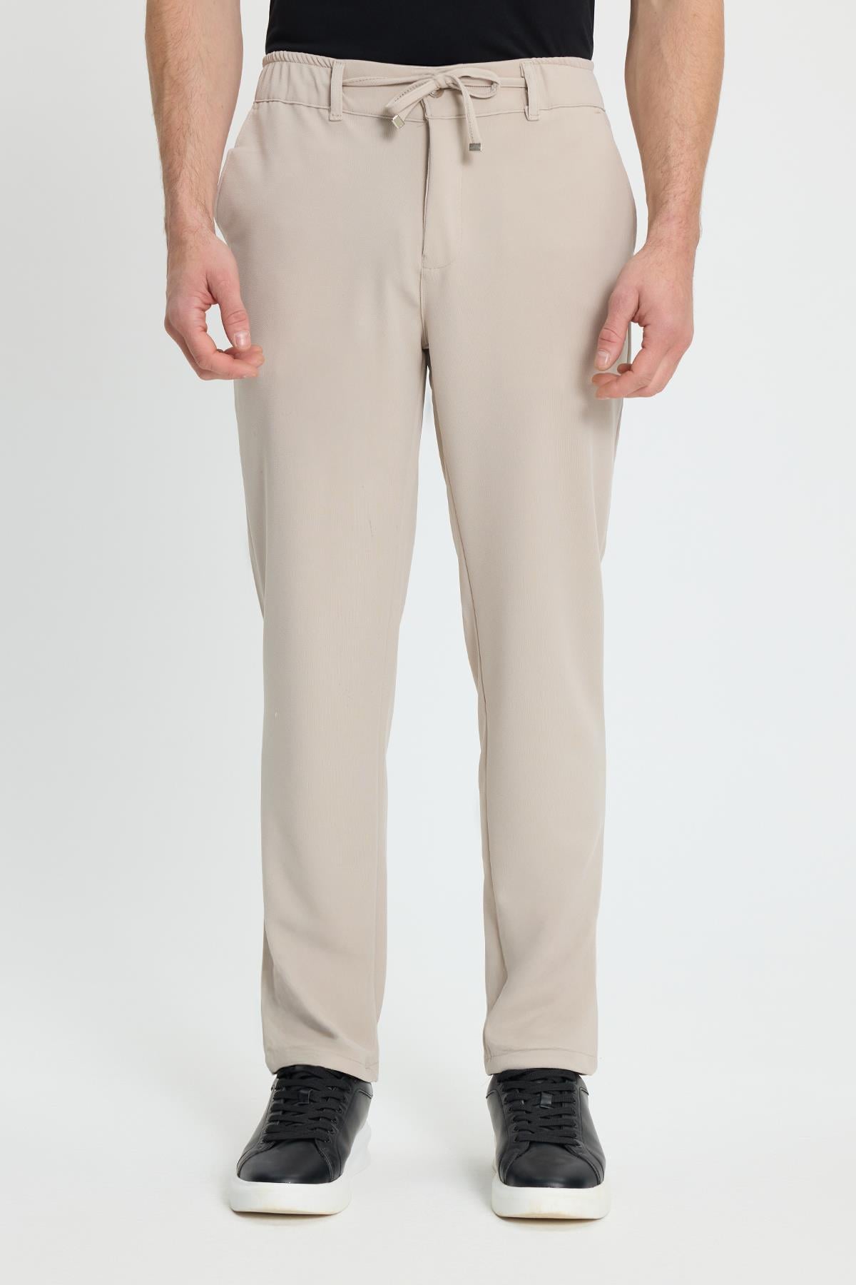 TUDORS Erkek Slim Fit Dar Kesim Beli Lastikli Bağcık Detaylı Taş Pantolon