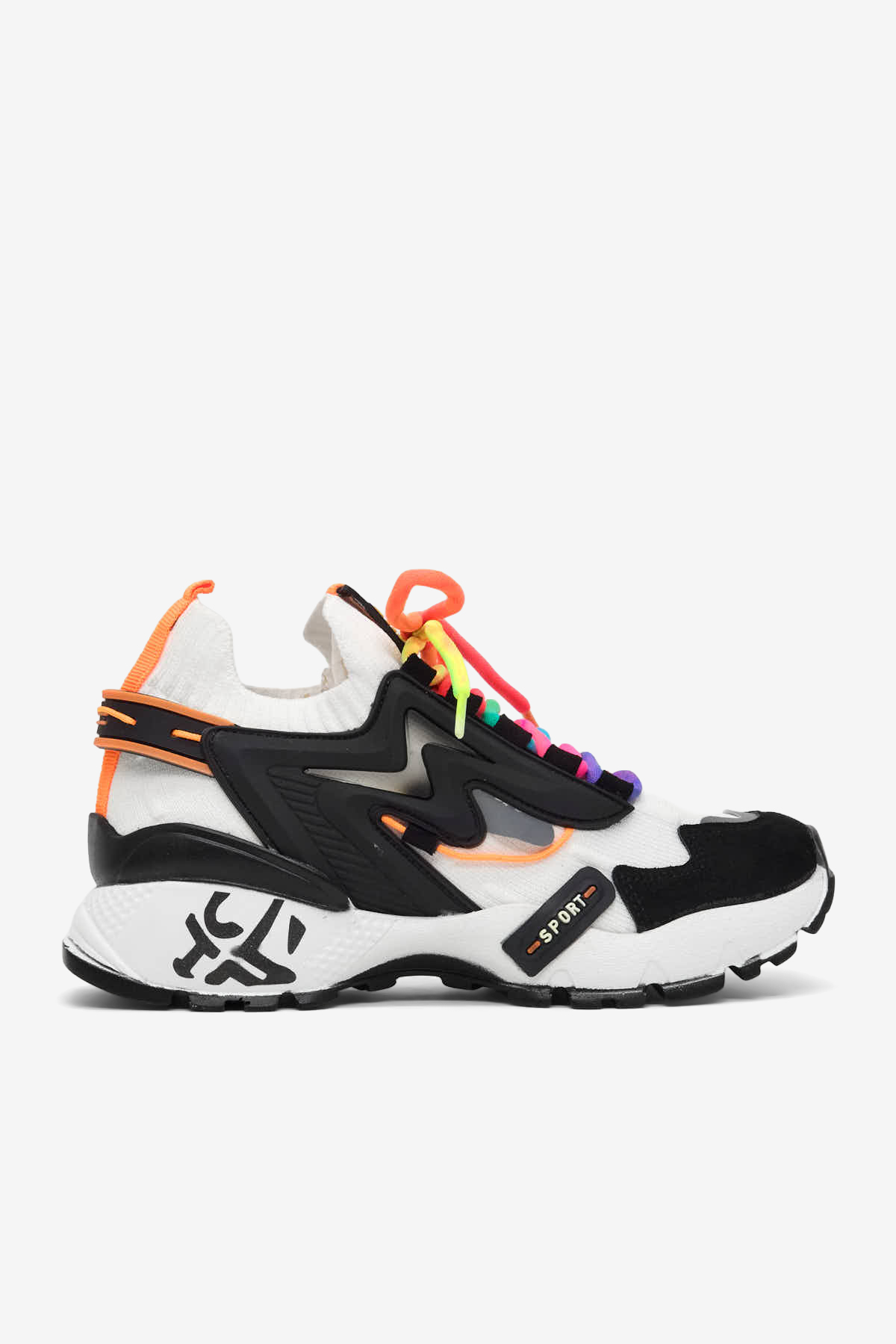 TONNY BLACK Kadın Siyah Beyaz Rahat Kalıp Renkli Lastik Boğazlı Bağcıklı Sneaker görsel 3