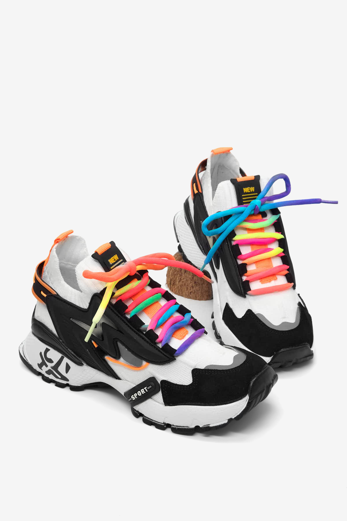 TONNY BLACK Kadın Siyah Beyaz Rahat Kalıp Renkli Lastik Boğazlı Bağcıklı Sneaker görsel 4