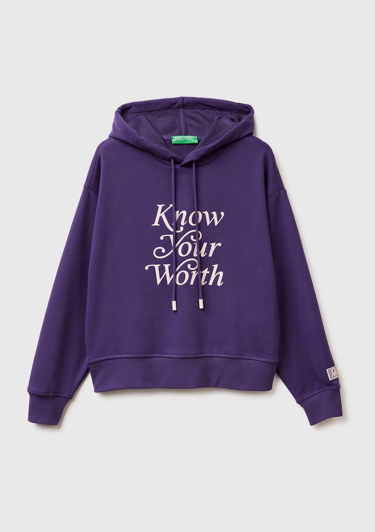 United Colors Of Benetton Kadın Mor Pamuk Karışımlı Önü Yazı Baskılı Kapüşonlu Sweatshirt görsel 2