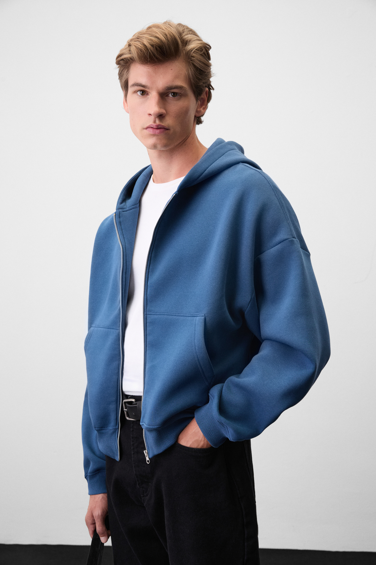 GRIMELANGE SONGULO Erkek Fermuarlı Kapüşonlu MAVİ Sweatshirt görsel 4