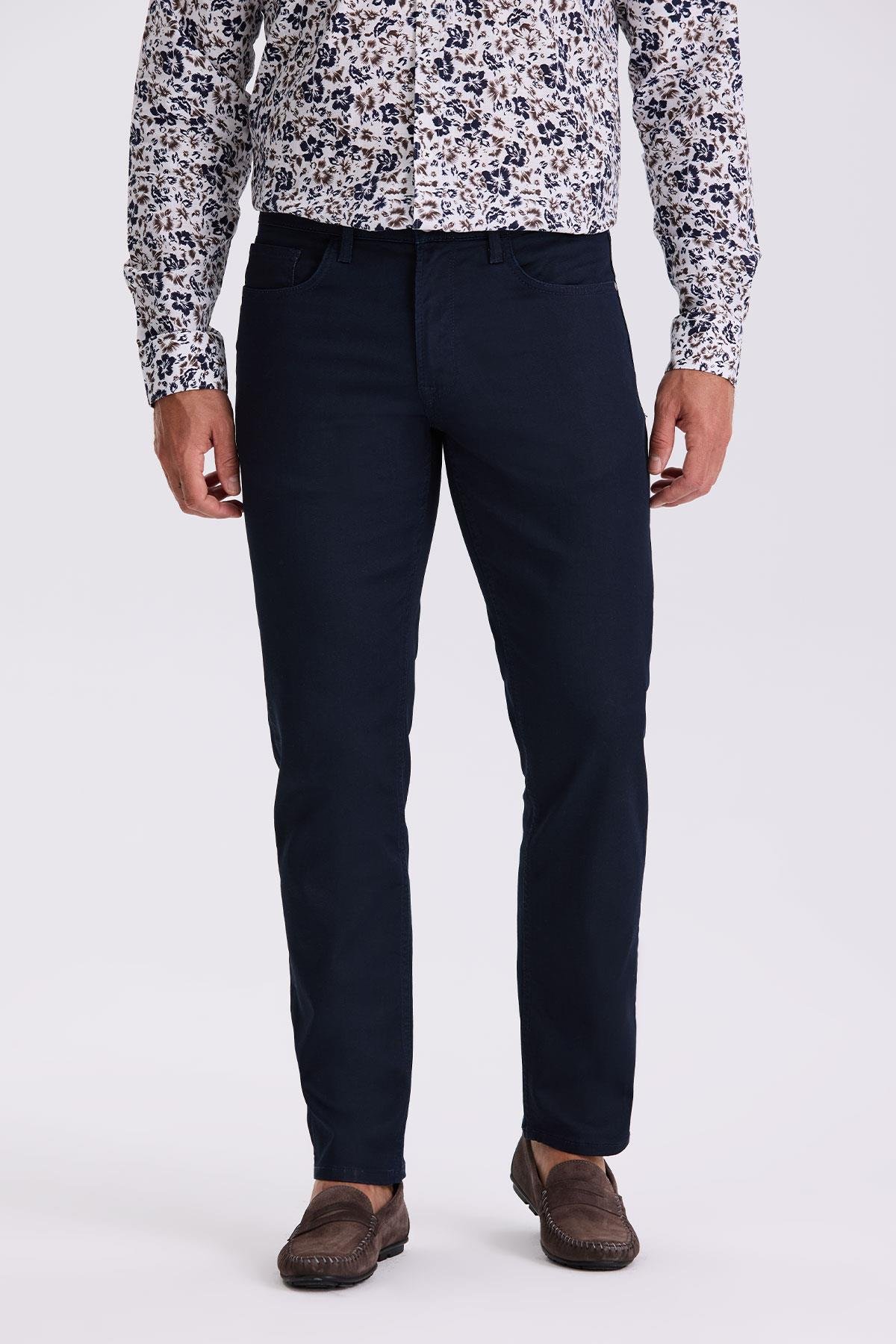 JAKAMEN Koyu Lacivert Slim Fit Pamuklu Düz Jean Pantolon