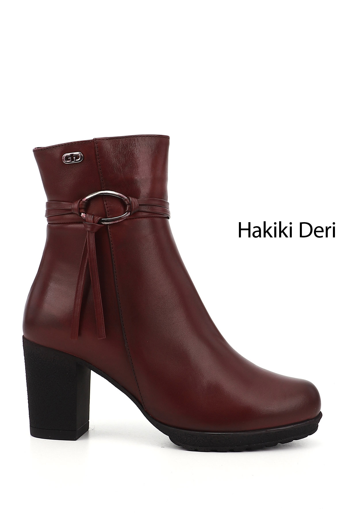 GÖNDERİ(R) Kadın BORDO Fermuarlı Kalın Topuklu Hakiki Deri Bot