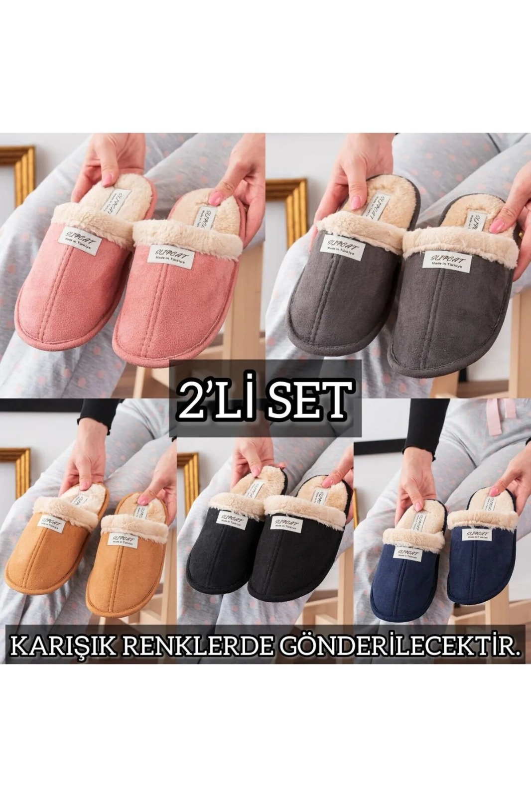 Slipcat Unisex Nakışlı Kadife Ev Terliği