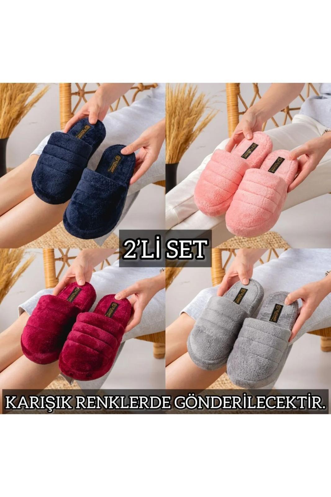Slipcat Unisex Nakışlı Kadife Ev Terliği
