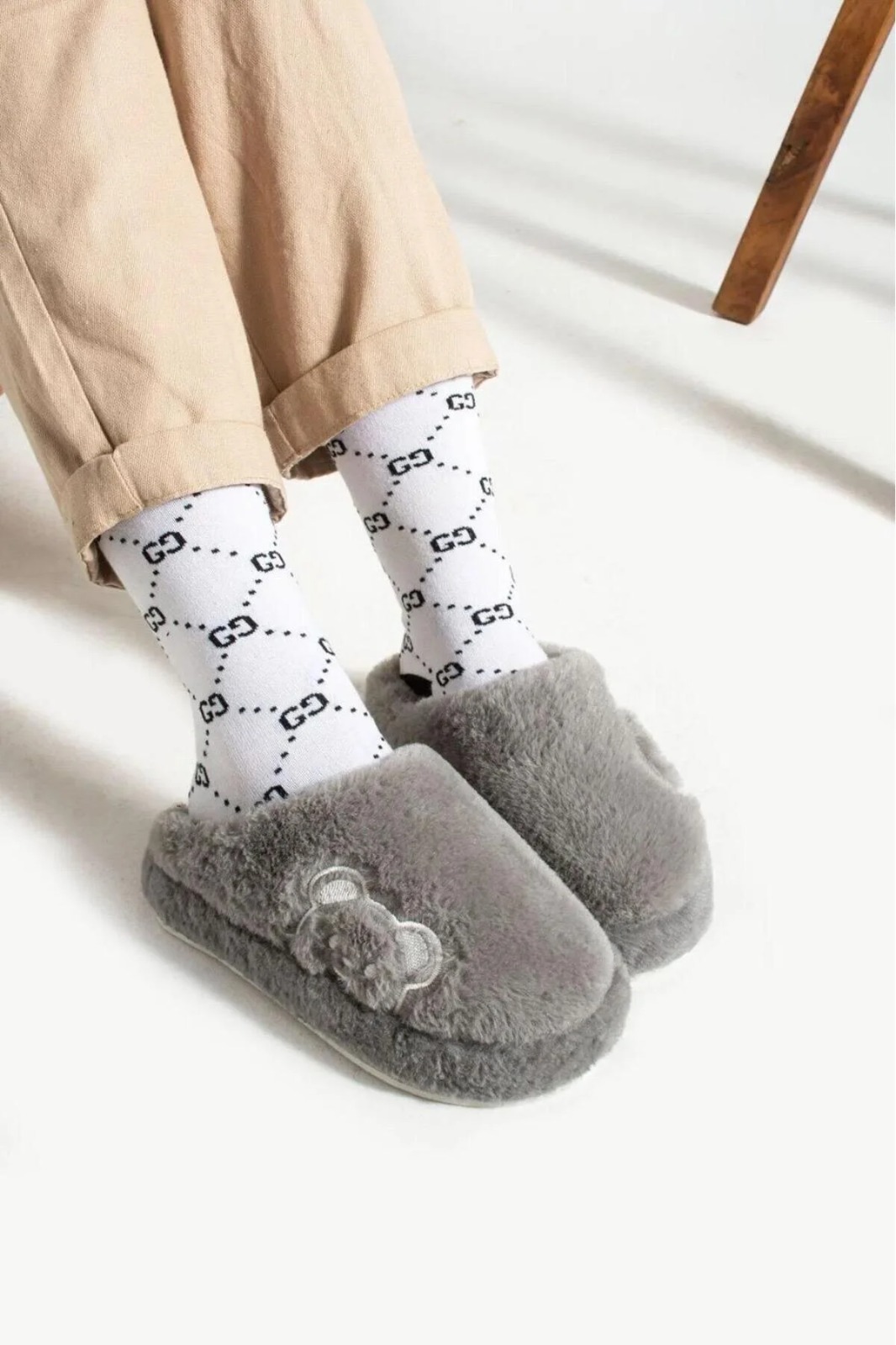 Slipcat Unisex Nakışlı Kadife Ev Terliği görsel 5
