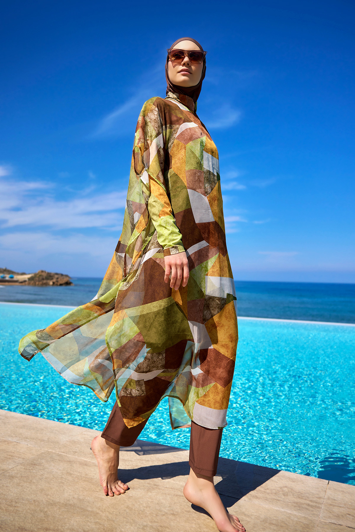 Marina Renkli Desenli İpeksi Kimono Pareo P2513-1